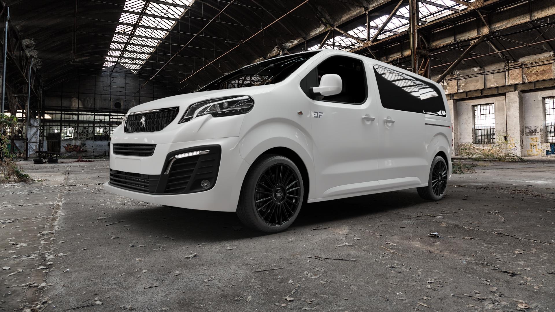 1000 Miglia MM1022 GLOSS BLACK Felge mit Reifen schwarz in 19Zoll Winterfelge Alufelge auf weissem Peugeot Expert III Typ V ⬇️ mit 15mm Tieferlegung ⬇️ Old Industrial Hall_max5000mm_2022 Frontansicht_1
