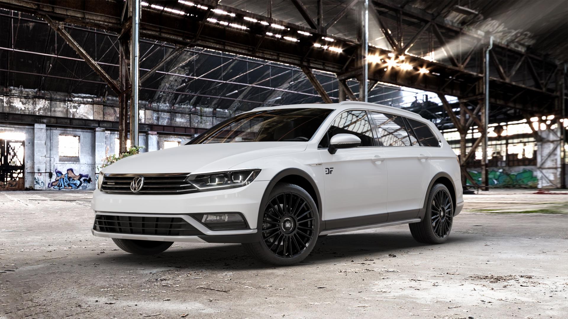 1000 Miglia MM1022 GLOSS BLACK Felge mit Reifen schwarz in 19Zoll Winterfelge Alufelge auf weissem Volkswagen (VW) Passat 3C/B8 Alltrack ⬇️ mit 15mm Tieferlegung ⬇️ Old Industrial Hall_max_5300mm_2024 Frontansicht_1