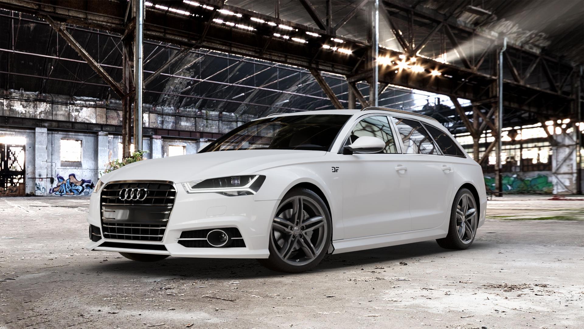 2DRV WH11 Dark Gunmetal lackiert Felge mit Reifen grau anthrazit in 19Zoll Winterfelge Alufelge auf weissem Audi A6 Typ 4G/C7 (Avant) Facelift ⬇️ mit 15mm Tieferlegung ⬇️ Old Industrial Hall_max_5300mm_2024 Frontansicht_1