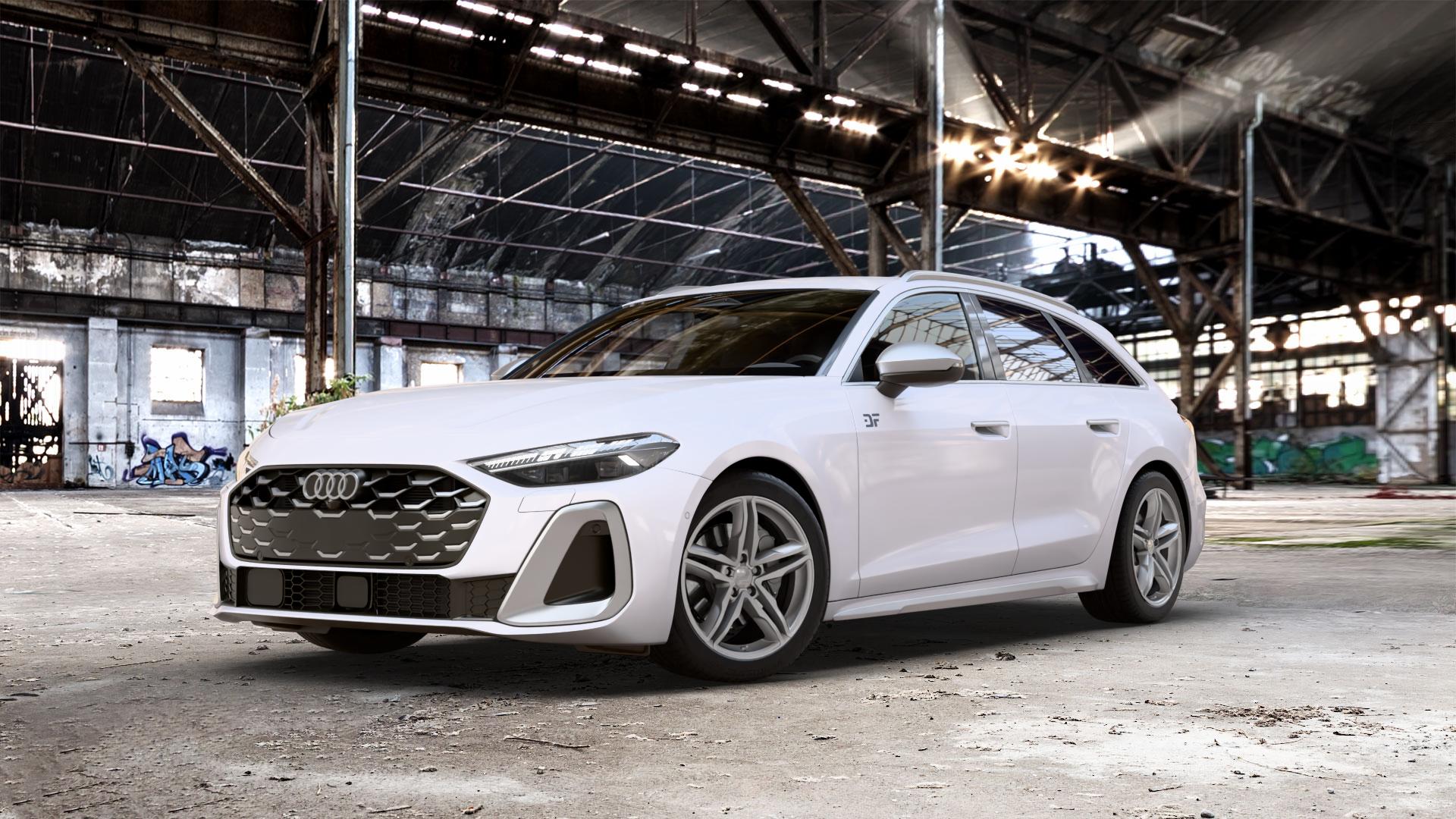 2DRV WH11 Daytona Grau lackiert Felge mit Reifen in 18Zoll Winterfelge Alufelge auf weissem Audi A5 Typ B10 (Avant) 3,0l S5 270kW Mild-Hybrid (367 PS) ⬇️ mit 15mm Tieferlegung ⬇️ Old Industrial Hall_max_5300mm_2024 Frontansicht_1