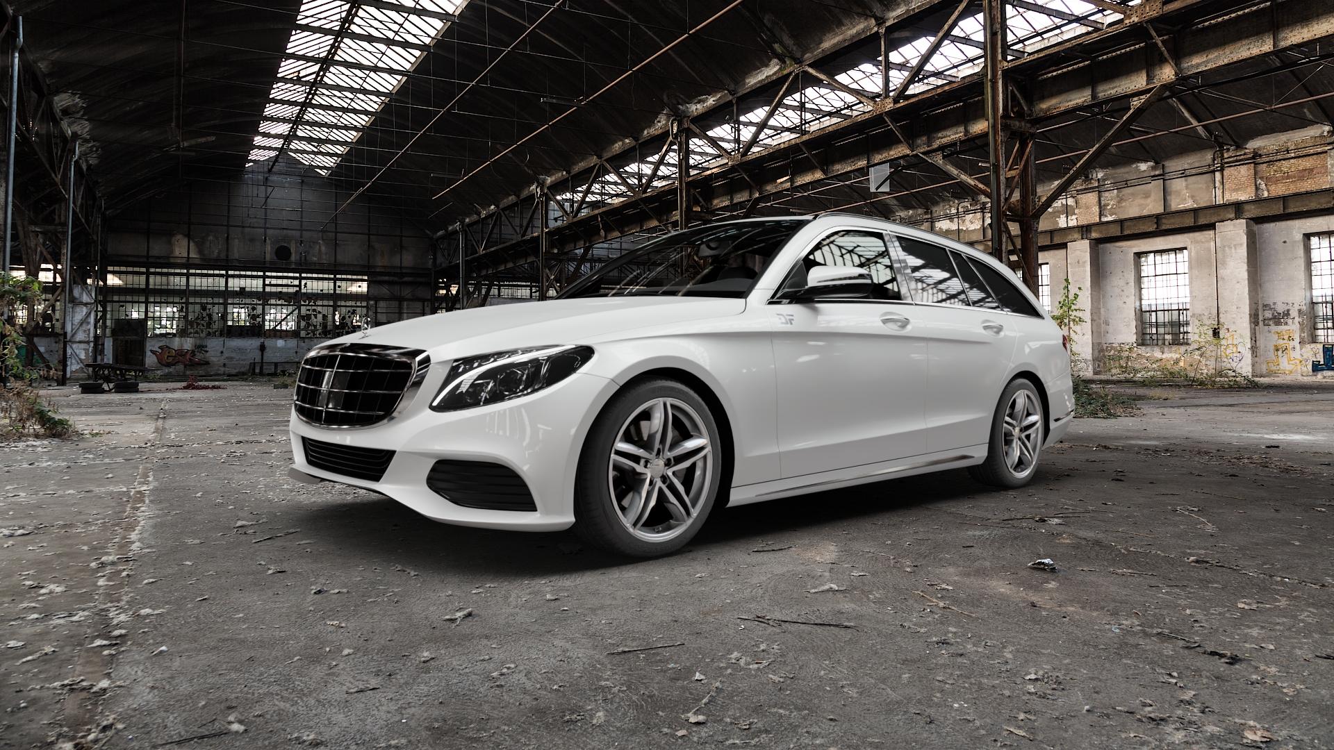 2DRV WH11 Race Silber lackiert Felge mit Reifen in 18Zoll Winterfelge Alufelge auf weissem Mercedes C-Klasse Typ S205 Kombi ⬇️ mit 15mm Tieferlegung ⬇️ Old Industrial Hall_max5000mm_2022 Frontansicht_1