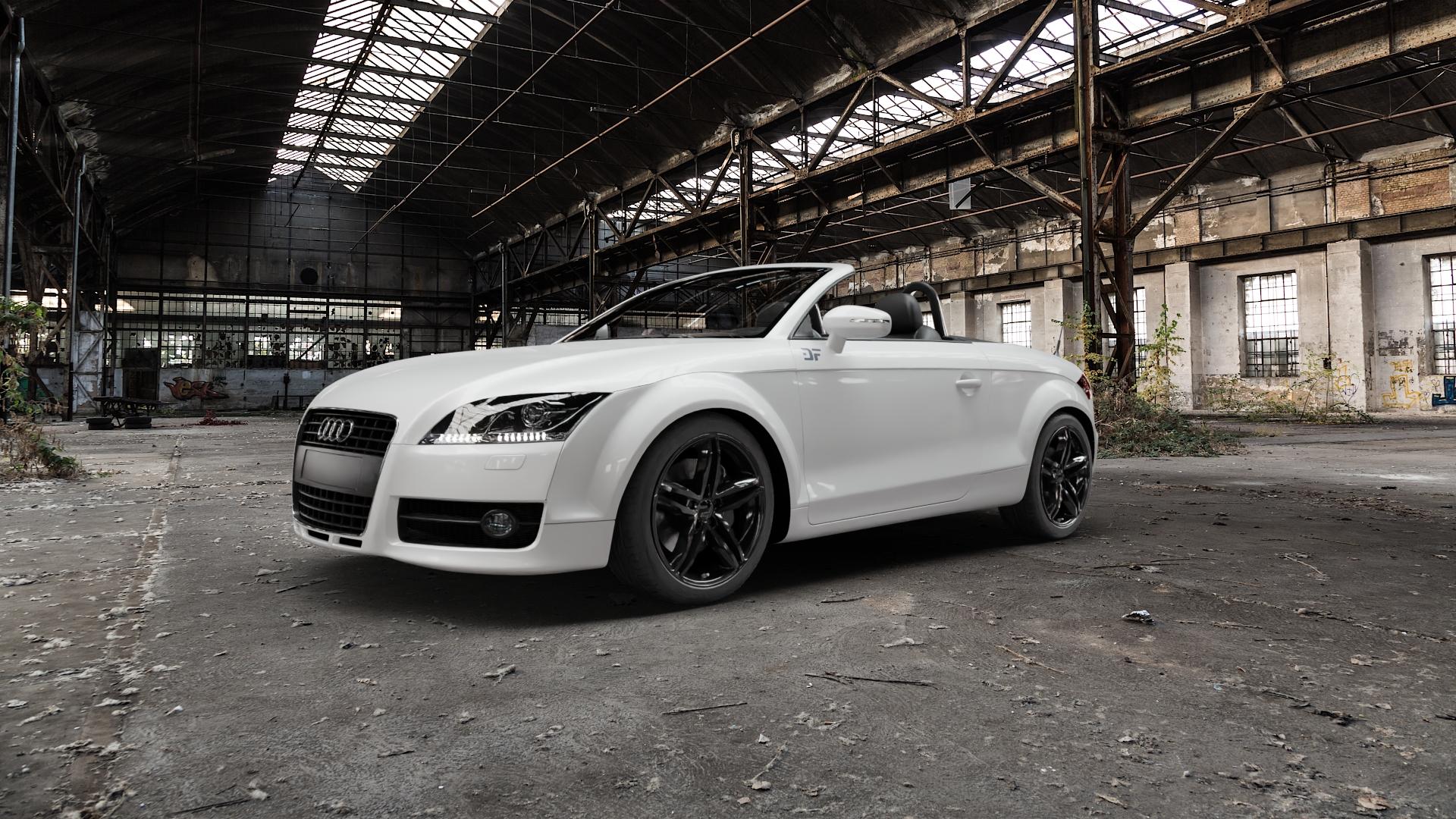 2DRV WH11 Schwarz glänzend lackiert Felge mit Reifen in 18Zoll Winterfelge Alufelge auf weissem Audi TT II Typ 8J (Roadster) ⬇️ mit 15mm Tieferlegung ⬇️ Old Industrial Hall_max5000mm_2022 Frontansicht_1
