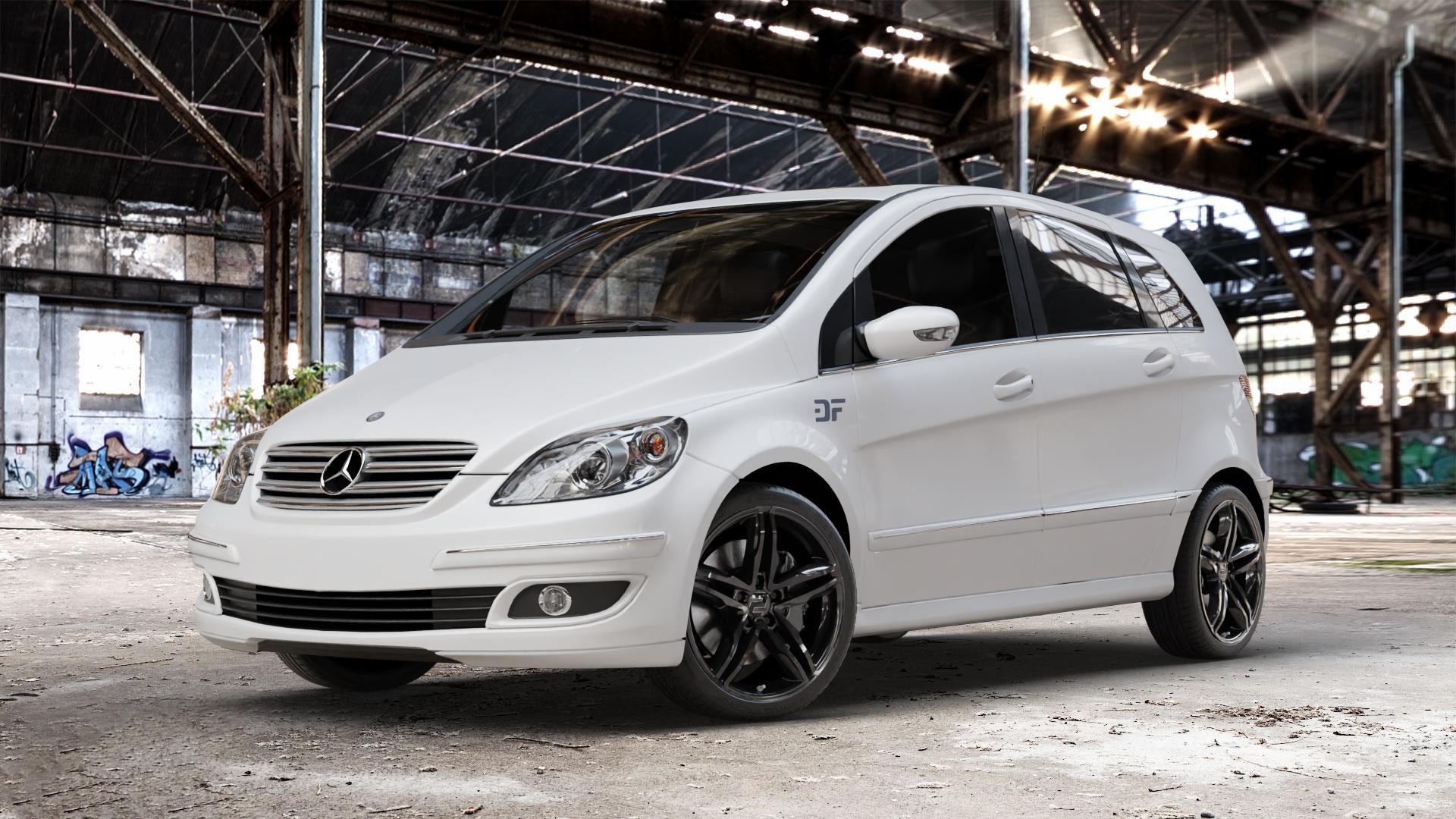 2DRV WH11 Schwarz glänzend lackiert Felge mit Reifen in 18Zoll Winterfelge Alufelge auf weissem Mercedes B-Klasse Typ T245 ⬇️ mit 15mm Tieferlegung ⬇️ Old Industrial Hall_max_4400mm_2024 Frontansicht_1