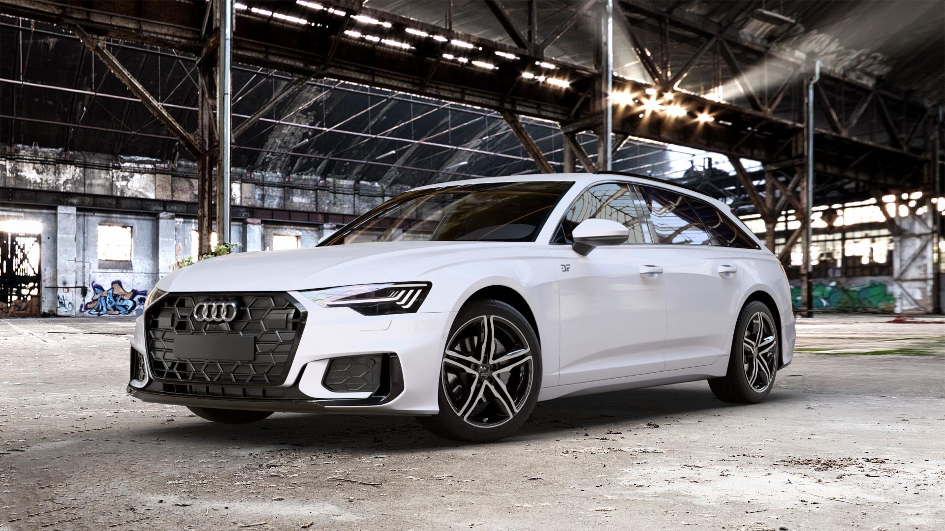 2DRV WH11 Schwarz Hochglanzpoliert Felge mit Reifen silber mehrfarbig in 19Zoll Winterfelge Alufelge auf weissem Audi A6 Typ F2/C8 (Avant) Facelift 2,0l 35 TDI 120kW Mild-Hybrid (163 PS) 40 150kW (204 quattro TFSI 3,0l 45 180kW (245 195kW (265 50 210kW (286 e Hybrid 55 250k ⬇️ mit 15mm Tieferlegung ⬇️ Old Industrial Hall_max_5300mm_2024 Frontansicht_1