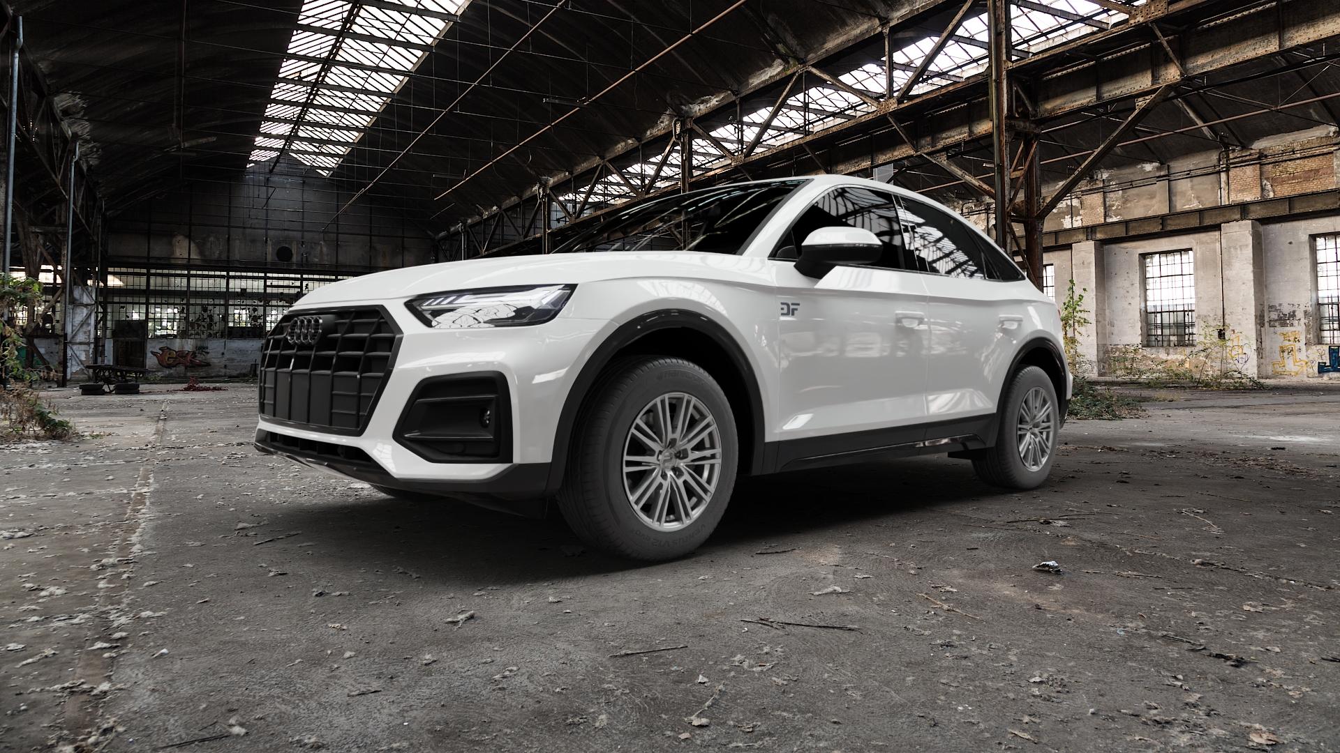 2DRV WH18 Daytona Grau lackiert Felge mit Reifen in 17Zoll Winterfelge Alufelge auf weissem Audi Q5 II Typ FY Sportback ⬇️ mit 15mm Tieferlegung ⬇️ Old Industrial Hall_max5000mm_2022 Frontansicht_1