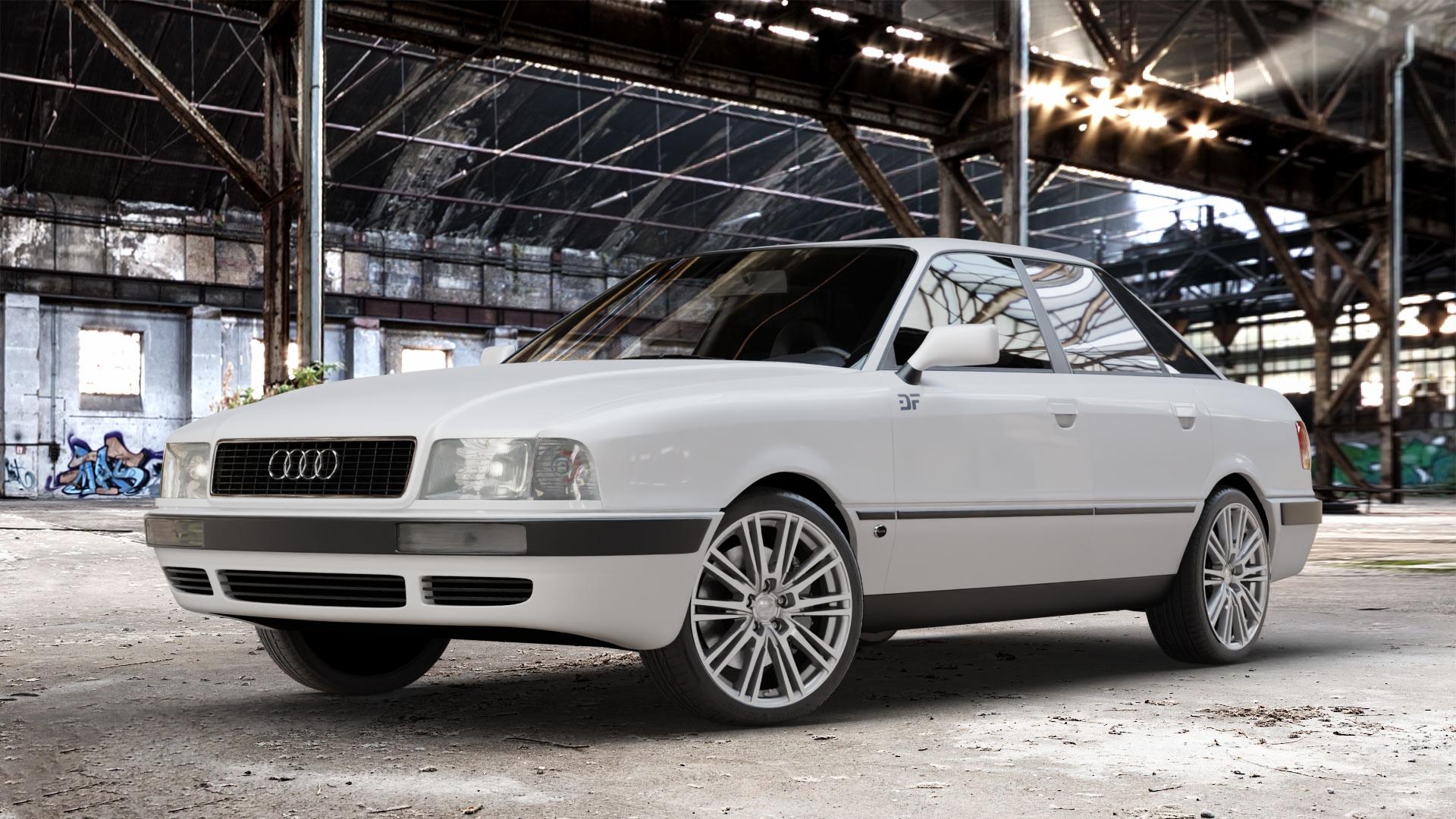 2DRV WH18 Daytona Grau lackiert Felge mit Reifen in 18Zoll Winterfelge Alufelge auf weissem Audi 80 Typ 89 (Limousine) B4 80/90 ⬇️ mit 15mm Tieferlegung ⬇️ Old Industrial Hall_max_4400mm_2024 Frontansicht_1