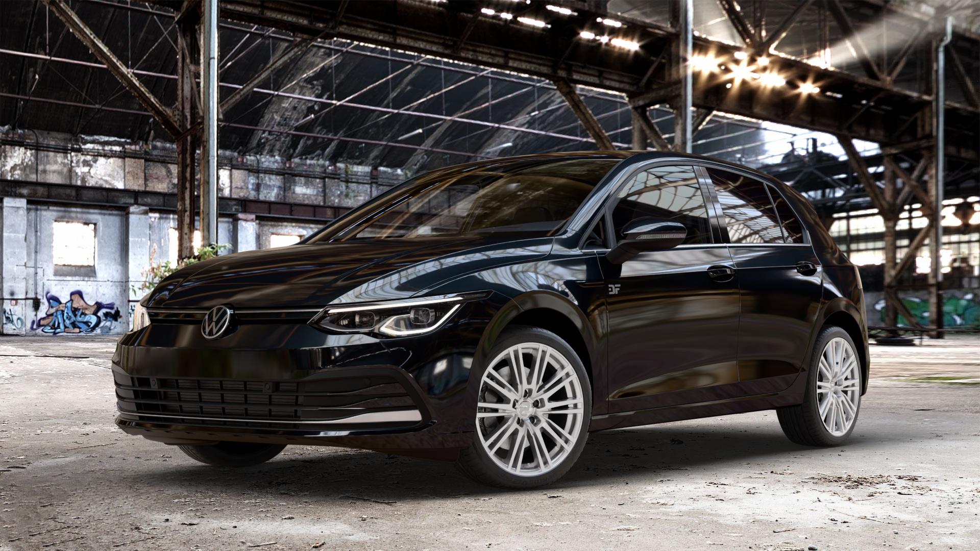 2DRV WH18 Race Silber lackiert Felge mit Reifen in 18Zoll Winterfelge Alufelge auf metallic schwarzem Volkswagen (VW) Golf 8 1,5l TSI 96kW (131 PS) 110kW (150 2,0l TDI 85kW (116 Mild-Hybrid 1,0l 81kW (110 66kW (90 1,4l Hybrid TGI 4Motion 140kW (190 ⬇️ mit 15mm Tieferlegung ⬇️ Old Industrial Hall_max_4400mm_2024 Frontansicht_1