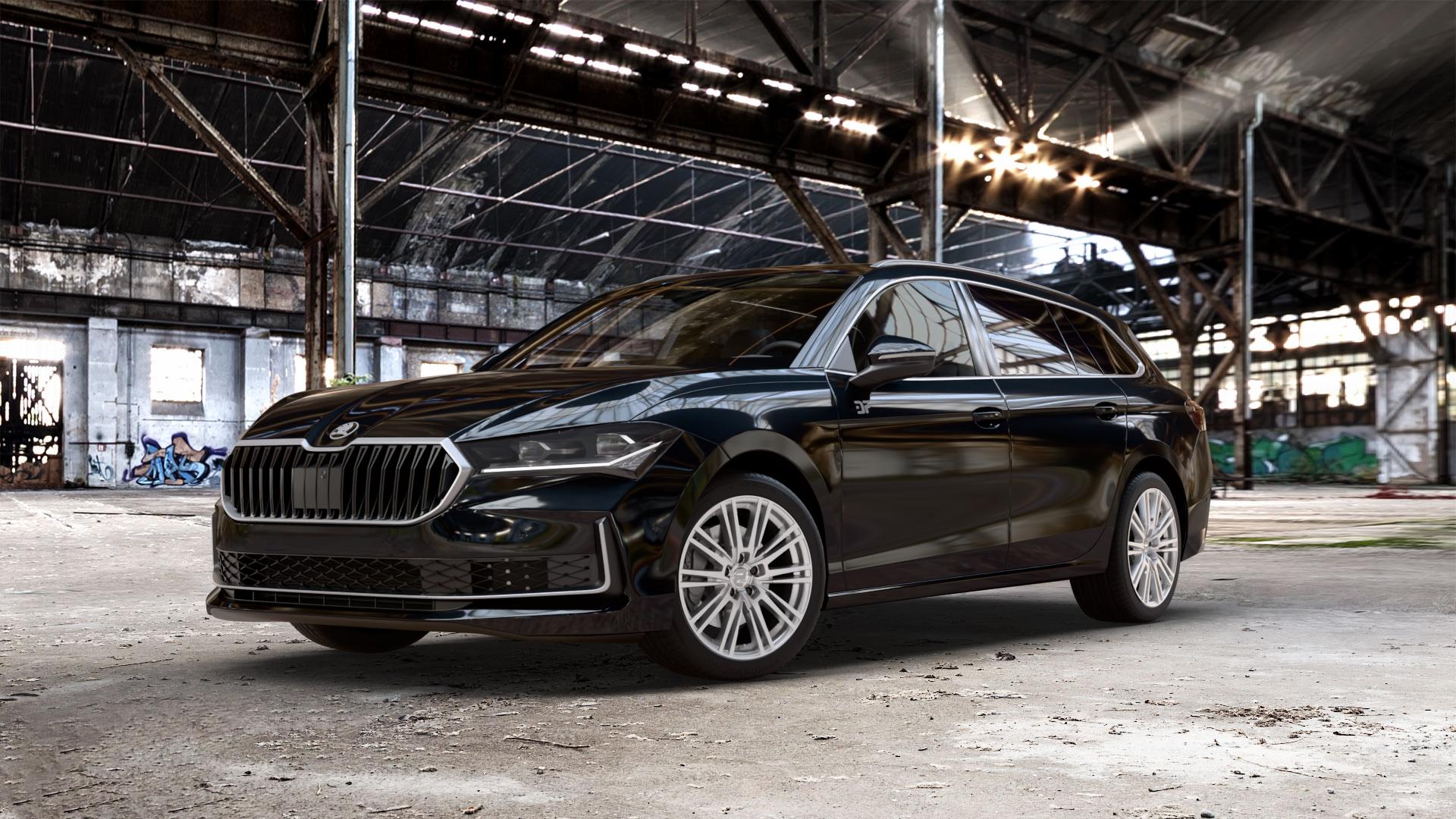 2DRV WH18 Race Silber lackiert Felge mit Reifen in 18Zoll Winterfelge Alufelge auf schwarzem metallic Skoda Superb IV Kombi Typ NZ 1,5l TSI 110kW Mild-Hybrid (150 PS) Hybrid 2,0l TDI 4x4 142kW (193 195kW (265 ⬇️ mit 15mm Tieferlegung ⬇️ Old Industrial Hall_max_5300mm_2024 Frontansicht_1