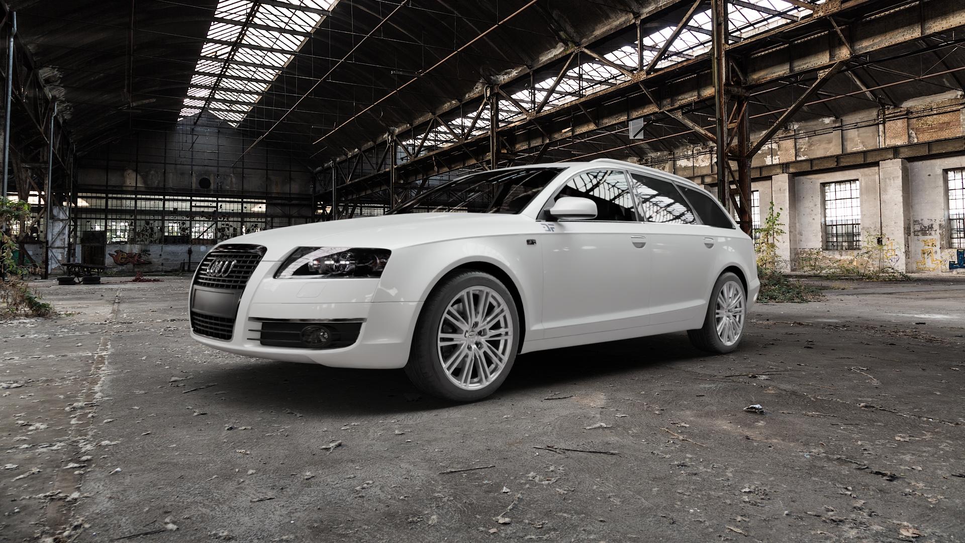 2DRV WH18 Race Silber lackiert Felge mit Reifen in 18Zoll Winterfelge Alufelge auf weissem Audi A6 Typ 4F/C6 (Avant) ⬇️ mit 15mm Tieferlegung ⬇️ Old Industrial Hall_max5000mm_2022 Frontansicht_1