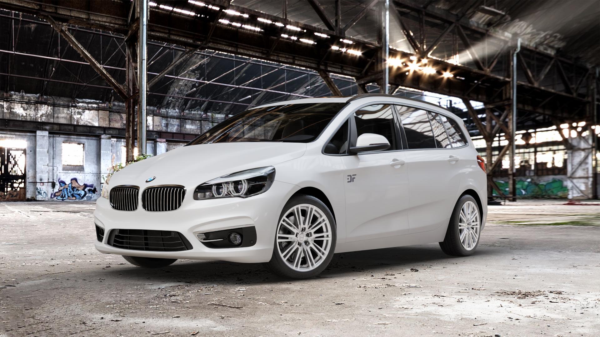 2DRV WH18 Race Silber lackiert Felge mit Reifen in 18Zoll Winterfelge Alufelge auf weissem BMW 218i Typ UKL-L (F46 Gran Tourer) 220i 216d 218d 220d xDrive 214d 216i F2GT 2er F46 Tourer (UKL-L) (F2GT) Facelift ⬇️ mit 15mm Tieferlegung ⬇️ Old Industrial Hall_max_5300mm_2024 Frontansicht_1