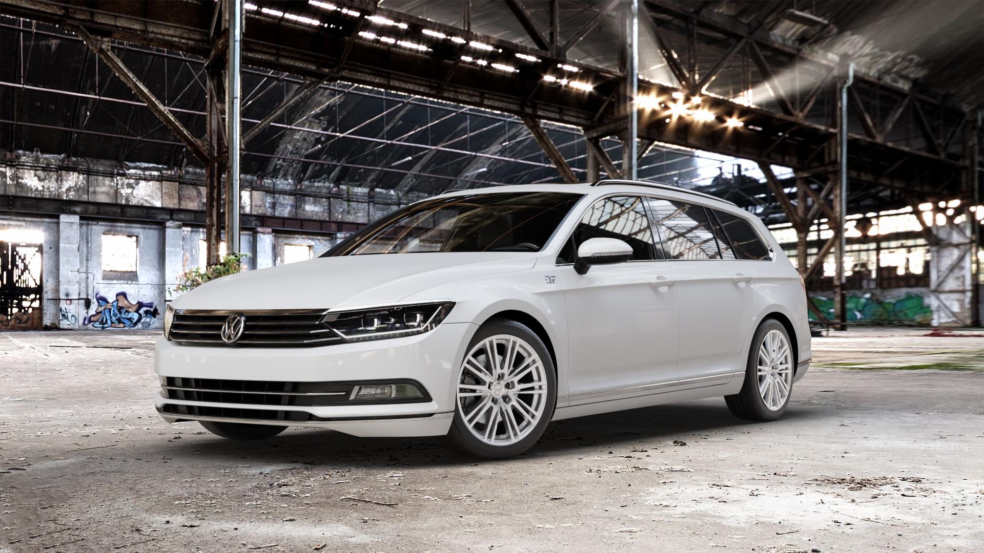 2DRV WH18 Race Silber lackiert Felge mit Reifen in 18Zoll Winterfelge Alufelge auf weissem Volkswagen (VW) Passat 3C/B8 Limousine Variant ⬇️ mit 15mm Tieferlegung ⬇️ Old Industrial Hall_max_5300mm_2024 Frontansicht_1