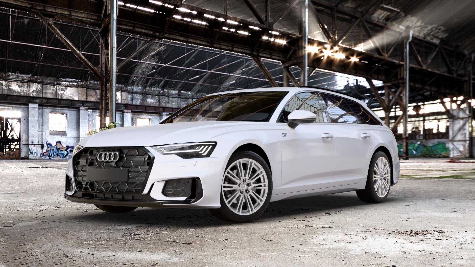 2DRV WH18 Race Silber lackiert Felge mit Reifen in 19Zoll Winterfelge Alufelge auf weissem Audi A6 Typ F2/C8 (Avant) Facelift 2,0l 35 TDI 120kW Mild-Hybrid (163 PS) 40 150kW (204 quattro TFSI 3,0l 45 180kW (245 195kW (265 50 210kW (286 e Hybrid 55 250k ⬇️ mit 15mm Tieferlegung ⬇️ Old Industrial Hall_max_5300mm_2024 Frontansicht_1