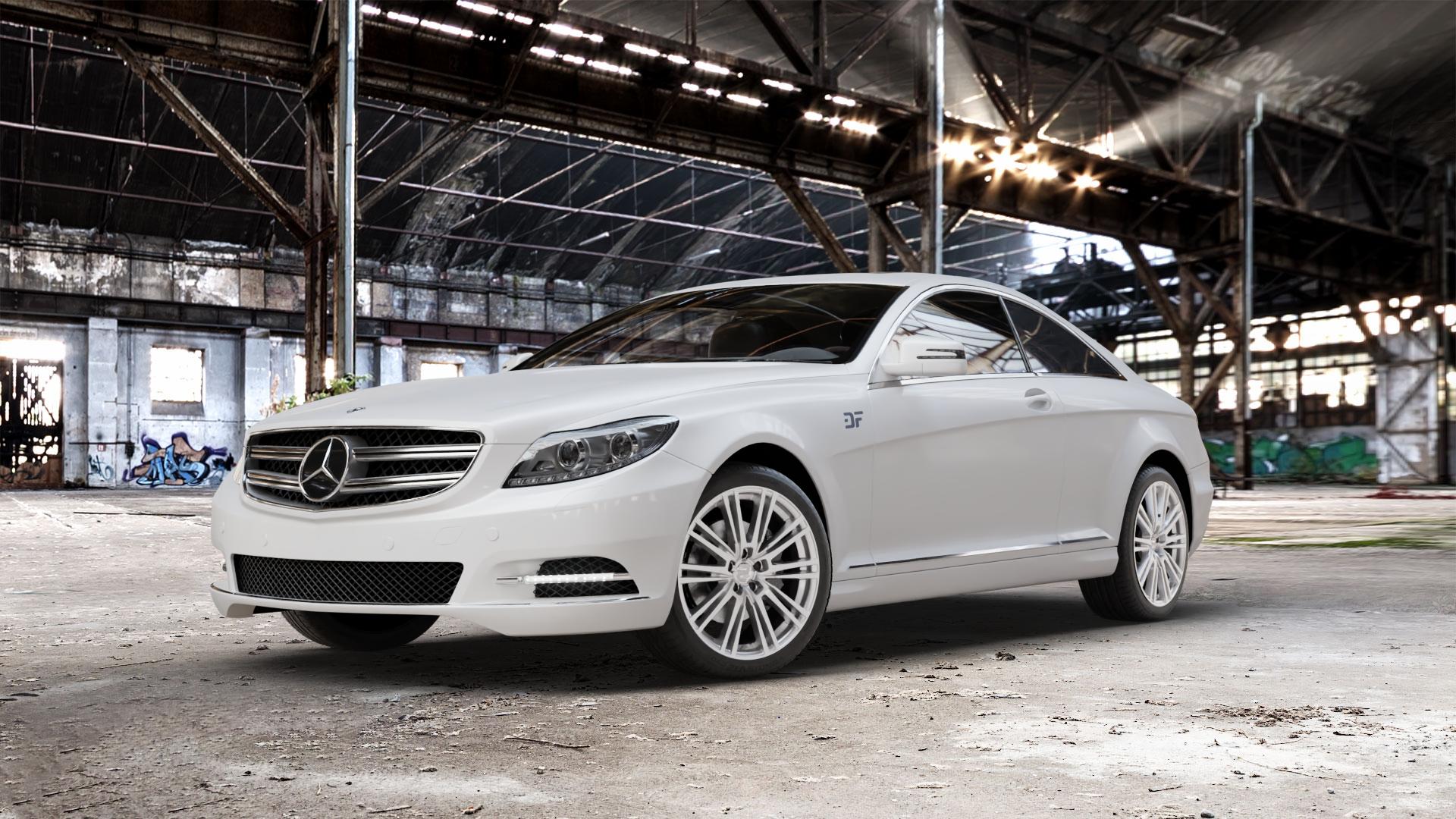 2DRV WH18 Race Silber lackiert Felge mit Reifen in 19Zoll Winterfelge Alufelge auf weissem Mercedes CL-Klasse Typ C216 ⬇️ mit 15mm Tieferlegung ⬇️ Old Industrial Hall_max_5300mm_2024 Frontansicht_1