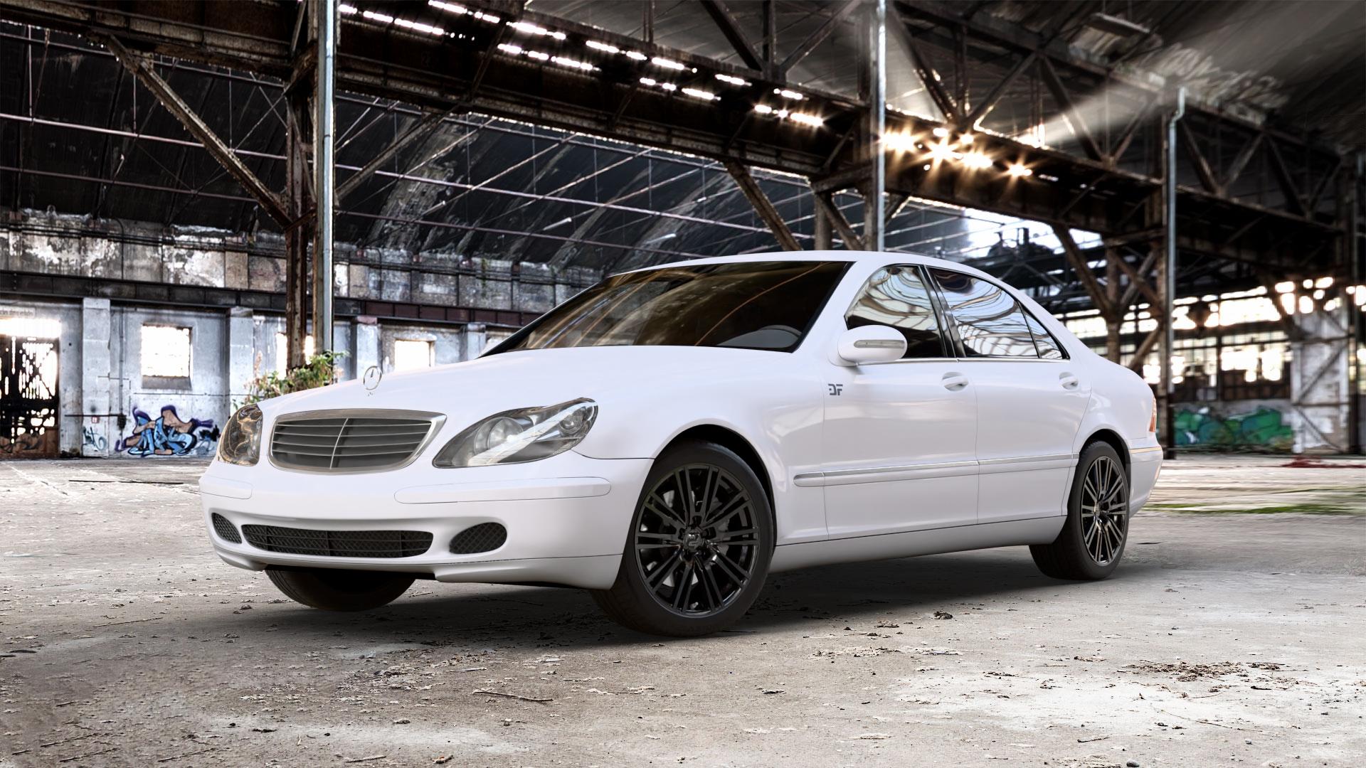 2DRV WH18 Schwarz glänzend lackiert Felge mit Reifen in 18Zoll Winterfelge Alufelge auf weissem Mercedes S-Klasse Typ W220 2,8l S 280 150kW (204 PS) 3,2l 320 165kW (224 4,3l 430 205kW (279 5,0l 500 220kW (299 225kW (306 3,7l 350 180kW (245 CDI 145kW (197 4, ⬇️ mit 15mm Tieferlegung ⬇️ Old Industrial Hall_max_5300mm_2024 Frontansicht_1
