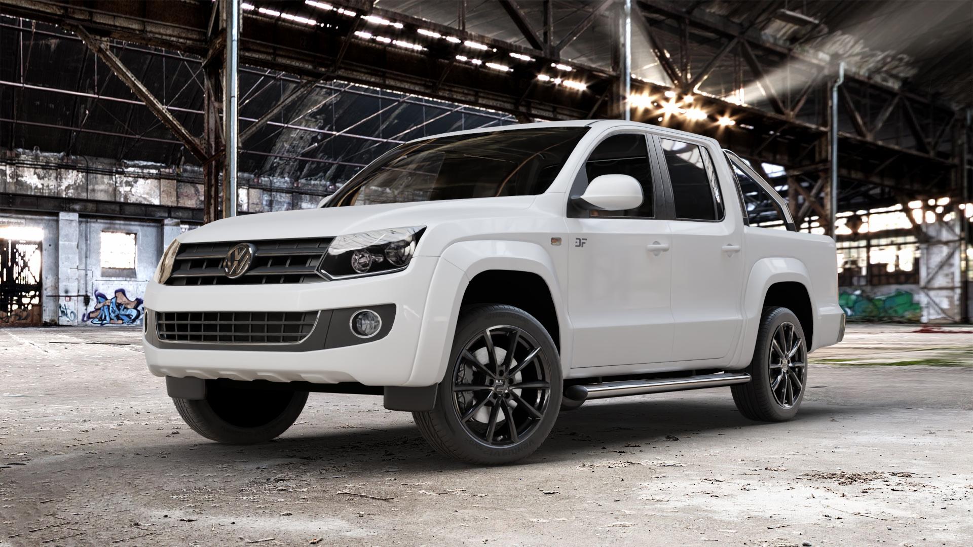 2DRV WH28 Schwarz glänzend lackiert Felge mit Reifen in 20Zoll Winterfelge Alufelge auf weissem Volkswagen (VW) Amarok I Typ 2H 2HS2 ⬇️ mit 15mm Tieferlegung ⬇️ Old Industrial Hall_max_5300mm_2024 Frontansicht_1