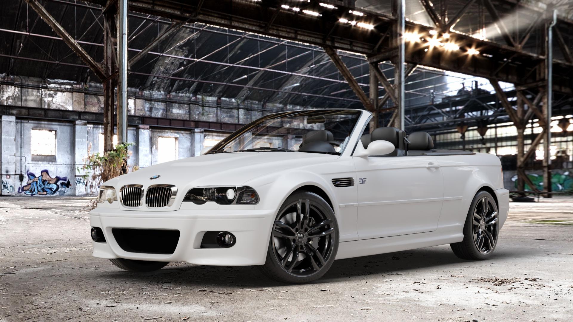 2DRV WH29 Schwarz glänzend lackiert Felge mit Reifen in 18Zoll Winterfelge Alufelge auf weissem BMW 320cd Typ E46 (Cabrio) 2,0l 110kW (150 PS) 320ci 2,2l 125kW (170 323ci 2,5l 325ci 141kW (192 330cd 3,0l 150kW (204 330ci 170kW (231 318ci 105kW (143 M3 3er C ⬇️ mit 15mm Tieferlegung ⬇️ Old Industrial Hall_max_4400mm_2024 Frontansicht_1