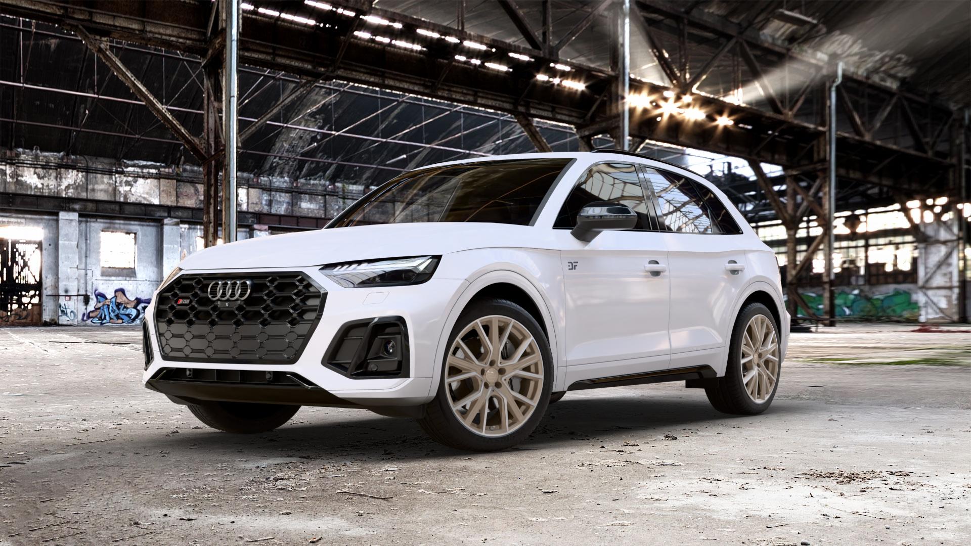 2DRV WH34 Bronze matt Hochglanzpoliert Felge mit Reifen in 20Zoll Winterfelge Alufelge auf weissem Audi Q5 II Typ FY Facelift 3,0l SQ5 TDI quattro 251kW Mild-Hybrid (341 PS) ⬇️ mit 15mm Tieferlegung ⬇️ Old Industrial Hall_max_5300mm_2024 Frontansicht_1