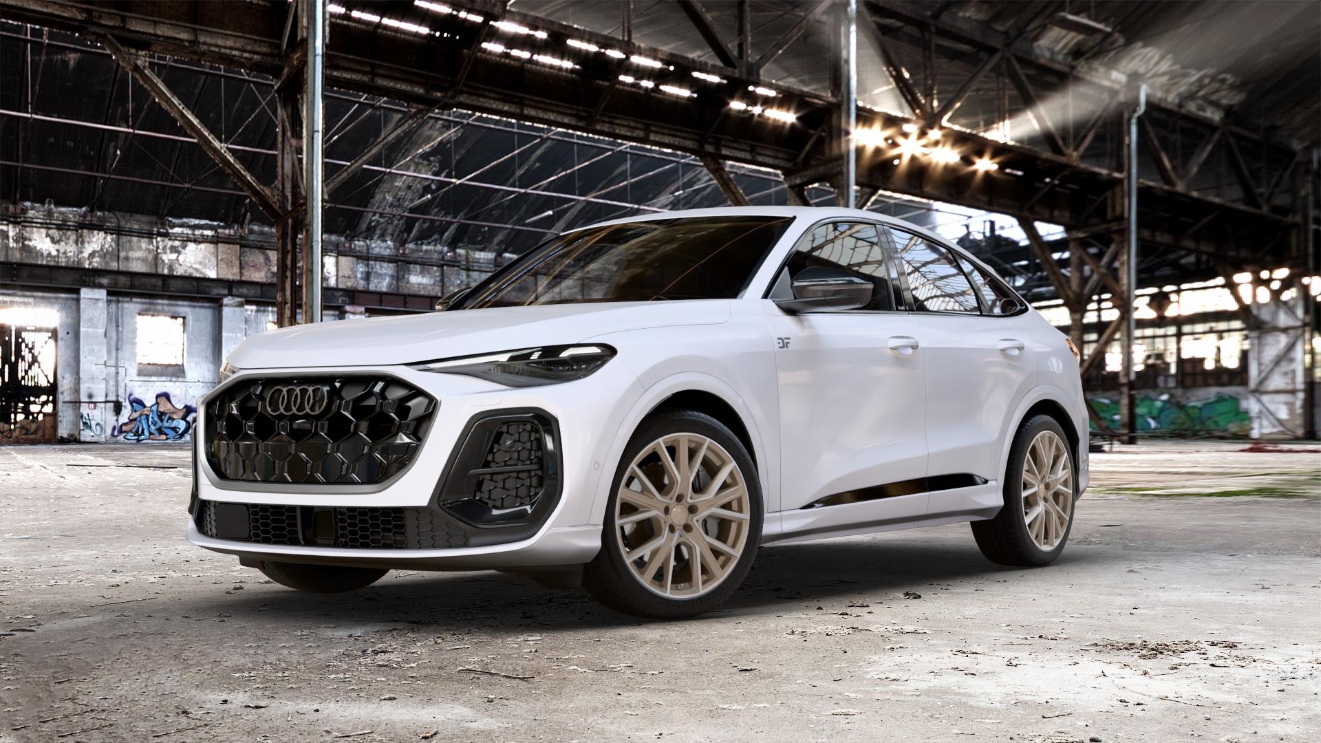 2DRV WH34 Bronze matt Hochglanzpoliert Felge mit Reifen in 20Zoll Winterfelge Alufelge auf weissem Audi Q5 III Typ GU (FY) Sportback ⬇️ mit 15mm Tieferlegung ⬇️ Old Industrial Hall_max_5300mm_2024 Frontansicht_1