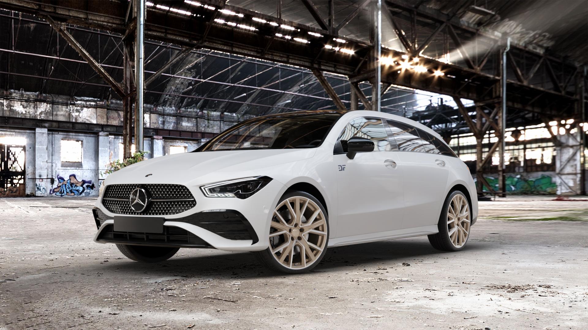 2DRV WH34 Bronze matt Hochglanzpoliert Felge mit Reifen in 20Zoll Winterfelge Alufelge auf weissem Mercedes CLA-Klasse II Shooting Brake Typ C118 (F2CLA) Facelift ⬇️ mit 15mm Tieferlegung ⬇️ Old Industrial Hall_max_5300mm_2024 Frontansicht_1