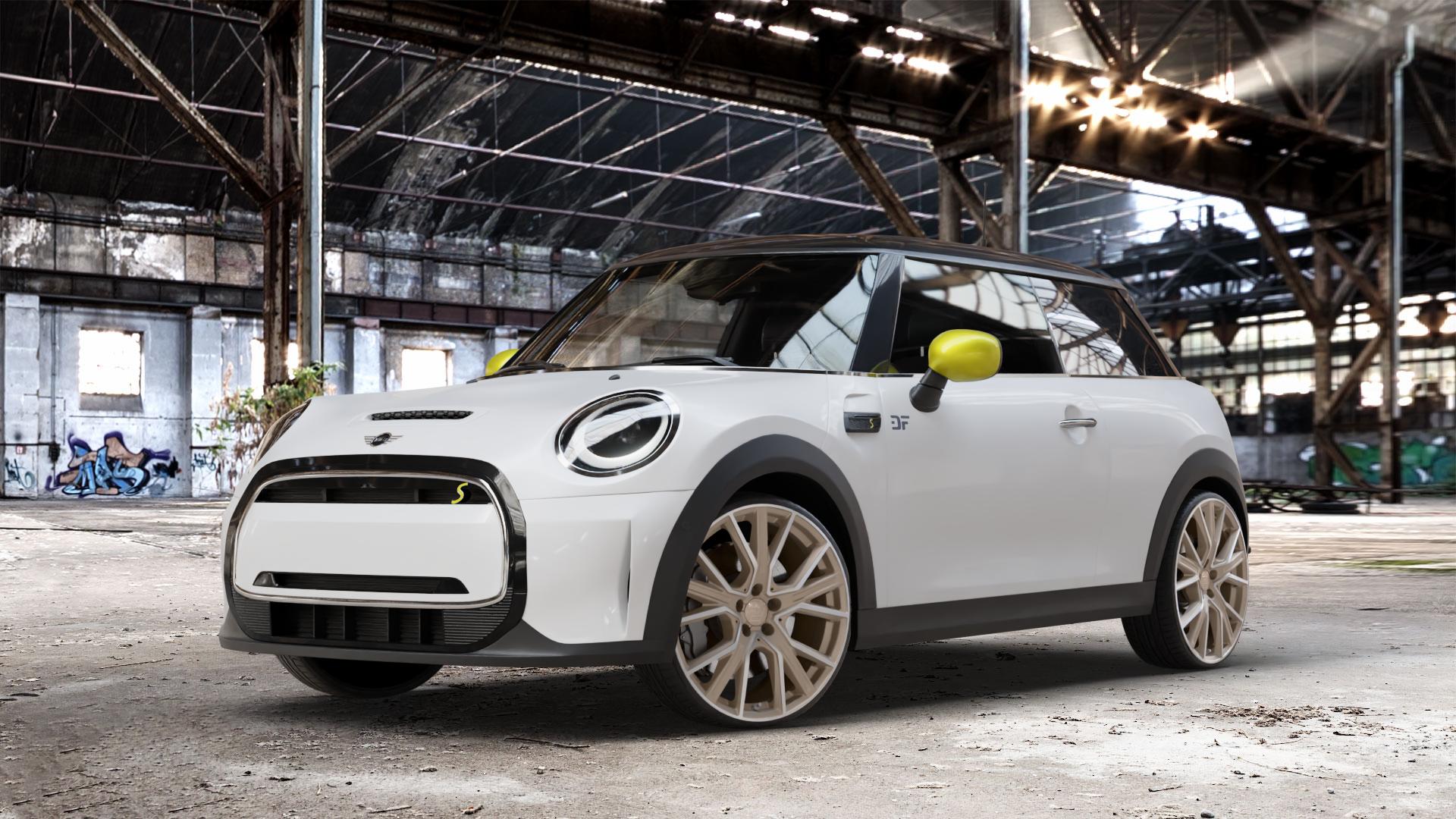 2DRV WH34 Bronze matt Hochglanzpoliert Felge mit Reifen in 20Zoll Winterfelge Alufelge auf weissem Mini F56 Typ FML2E (3-Türer Limousine) Facelift 21-> Limousine ⬇️ mit 15mm Tieferlegung ⬇️ Old Industrial Hall_max_4400mm_2024 Frontansicht_1