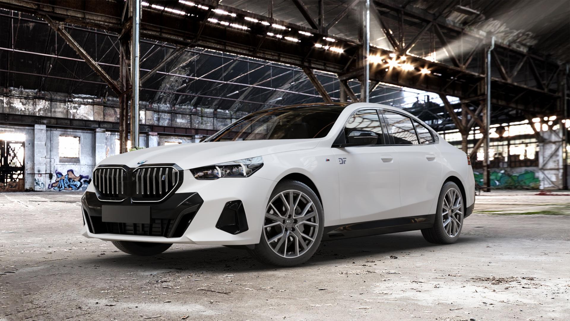 2DRV WH34 Dark Gunmetal Hochglanzpoliert Felge mit Reifen grau in 19Zoll Winterfelge Alufelge auf weissem BMW i5 (G6E) 0,0l M60 xDrive 127kW (173 PS) ⬇️ mit 15mm Tieferlegung ⬇️ Old Industrial Hall_max_5300mm_2024 Frontansicht_1