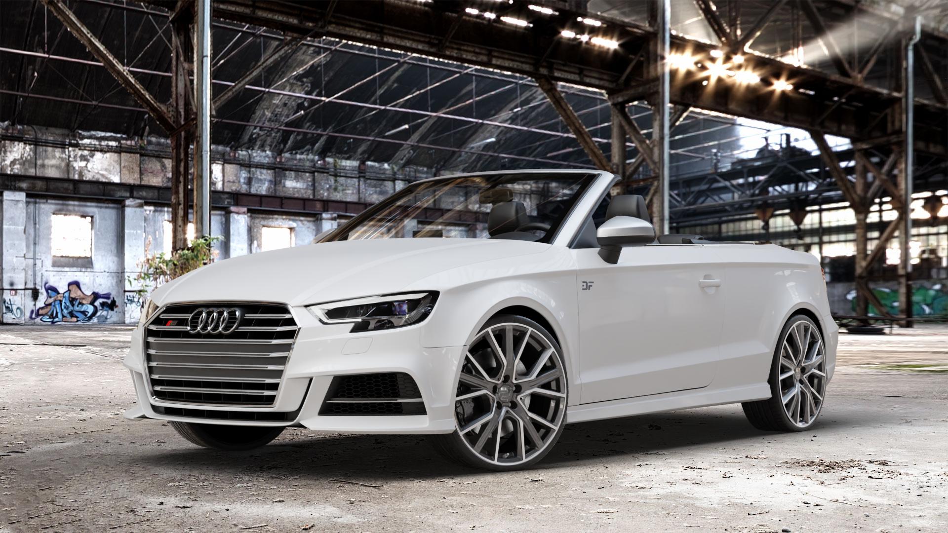 2DRV WH34 Dark Gunmetal Hochglanzpoliert Felge mit Reifen grau in 20Zoll Winterfelge Alufelge auf weissem Audi A3 Typ 8V (Cabriolet) Facelift 2,0l TFSI quattro 213kW S3 (290 PS) 228kW (310 ⬇️ mit 15mm Tieferlegung ⬇️ Old Industrial Hall_max_4400mm_2024 Frontansicht_1