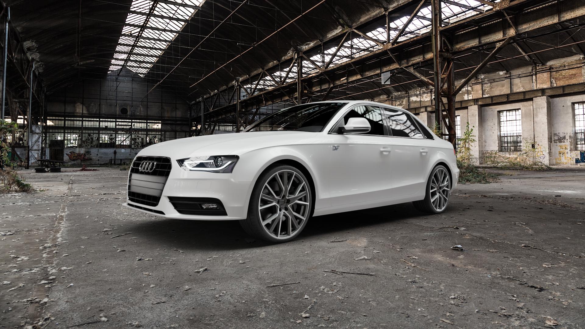 2DRV WH34 Dark Gunmetal Hochglanzpoliert Felge mit Reifen grau in 20Zoll Winterfelge Alufelge auf weissem Audi A4 Typ 8K2/B8 (Limousine) Facelift ⬇️ mit 15mm Tieferlegung ⬇️ Old Industrial Hall_max5000mm_2022 Frontansicht_1