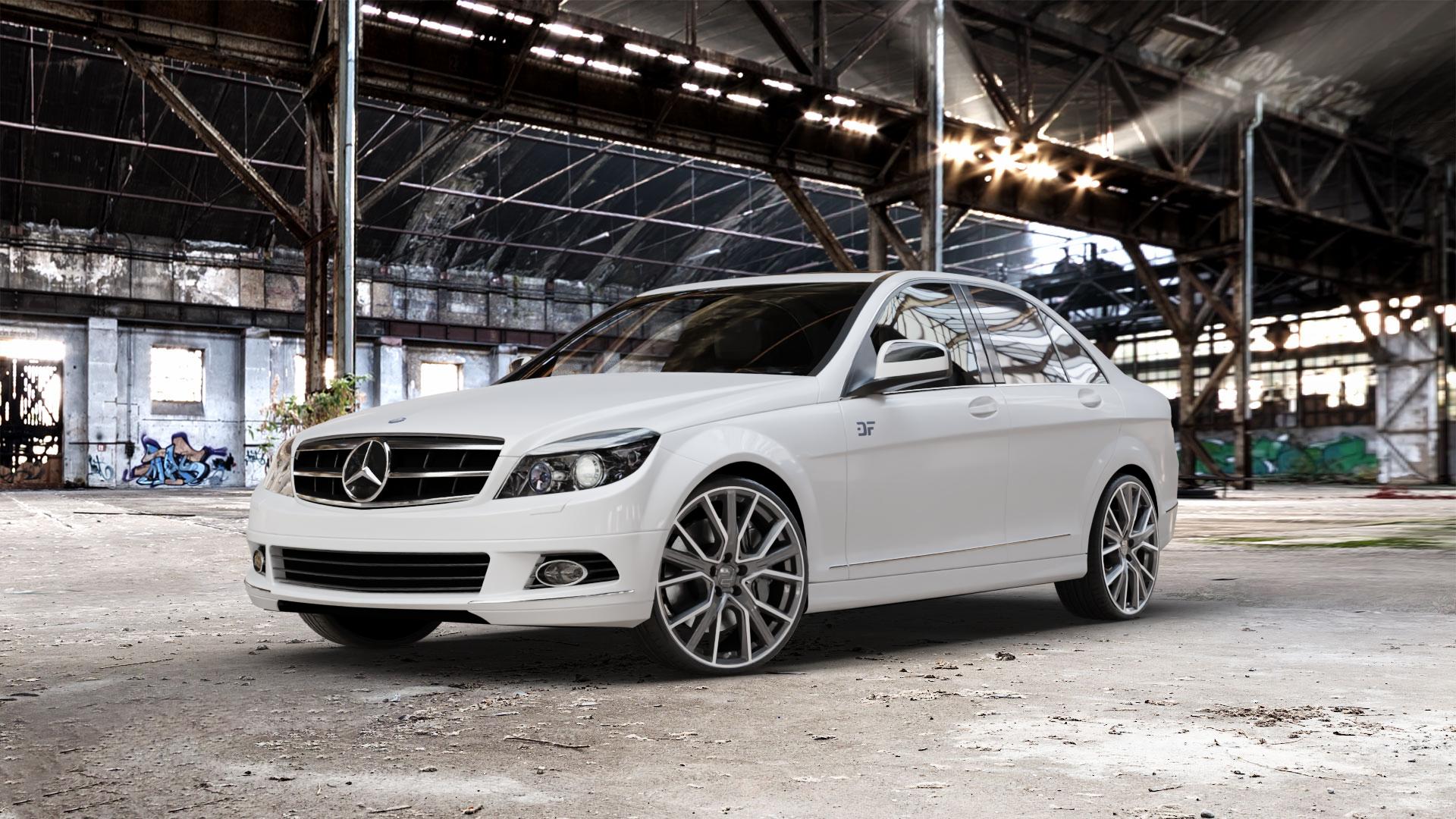 2DRV WH34 Dark Gunmetal Hochglanzpoliert Felge mit Reifen grau in 20Zoll Winterfelge Alufelge auf weissem Mercedes C-Klasse Typ W204 Limousine ⬇️ mit 15mm Tieferlegung ⬇️ Old Industrial Hall_max_5300mm_2024 Frontansicht_1