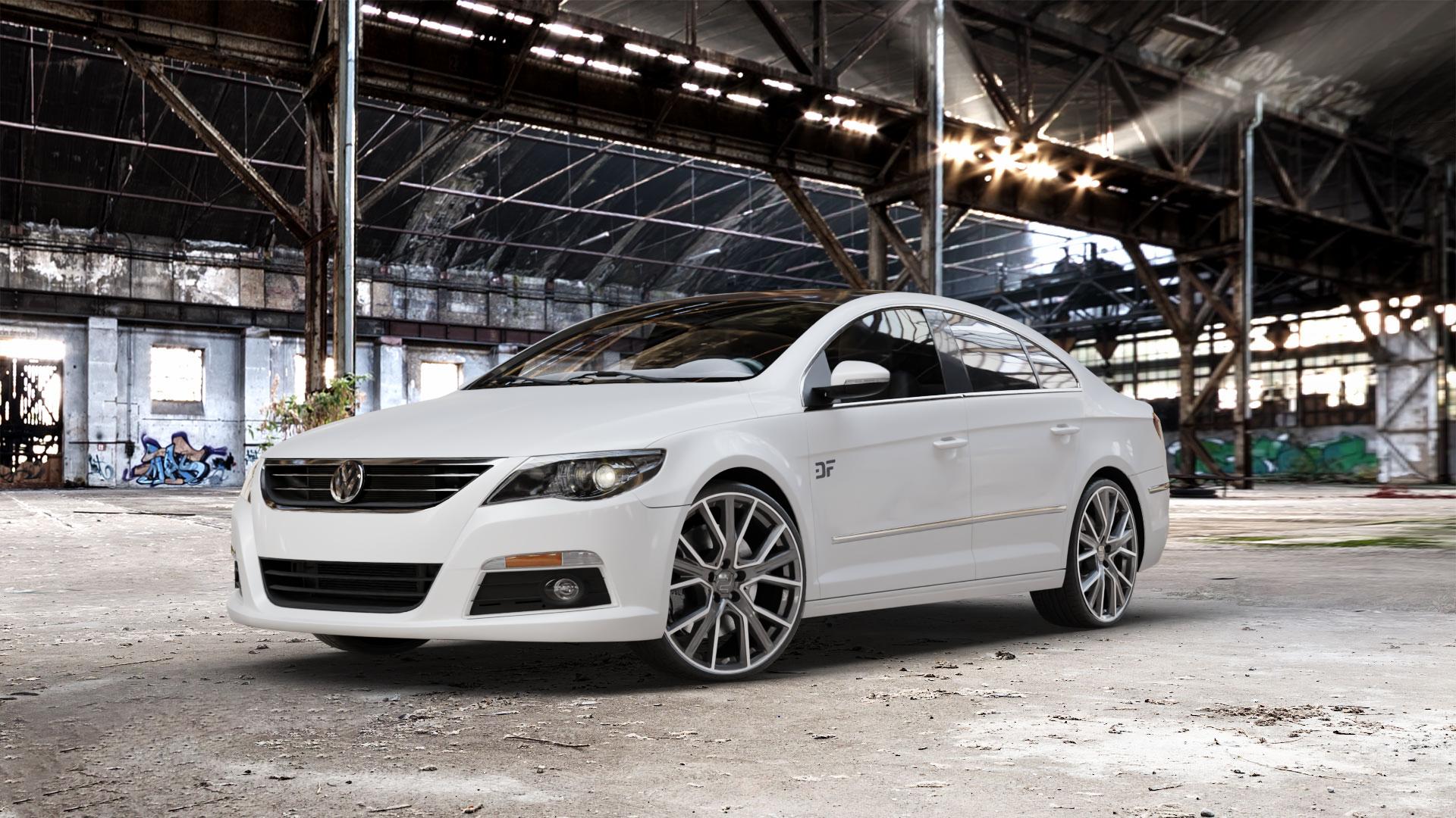 2DRV WH34 Dark Gunmetal Hochglanzpoliert Felge mit Reifen grau in 20Zoll Winterfelge Alufelge auf weissem Volkswagen (VW) CC I ⬇️ mit 15mm Tieferlegung ⬇️ Old Industrial Hall_max_5300mm_2024 Frontansicht_1