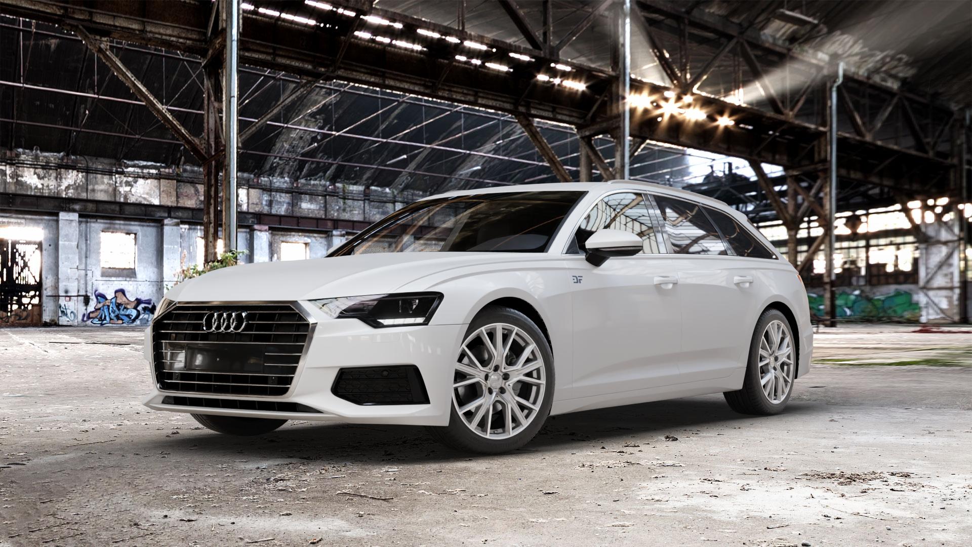 2DRV WH34 Daytona Grau Hochglanzpoliert Felge mit Reifen silber in 19Zoll Winterfelge Alufelge auf weissem Audi A6 Typ F2/C8 (Avant) ⬇️ mit 15mm Tieferlegung ⬇️ Old Industrial Hall_max_5300mm_2024 Frontansicht_1