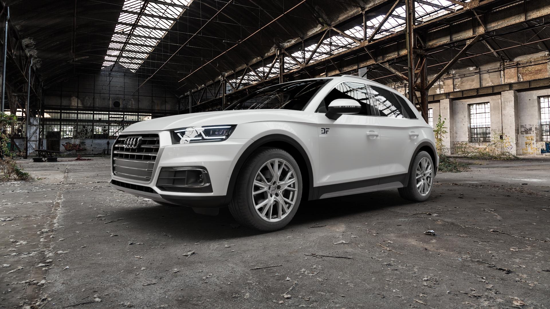 2DRV WH34 Daytona Grau Hochglanzpoliert Felge mit Reifen silber in 19Zoll Winterfelge Alufelge auf weissem Audi Q5 II Typ FY ⬇️ mit 15mm Tieferlegung ⬇️ Old Industrial Hall_max5000mm_2022 Frontansicht_1