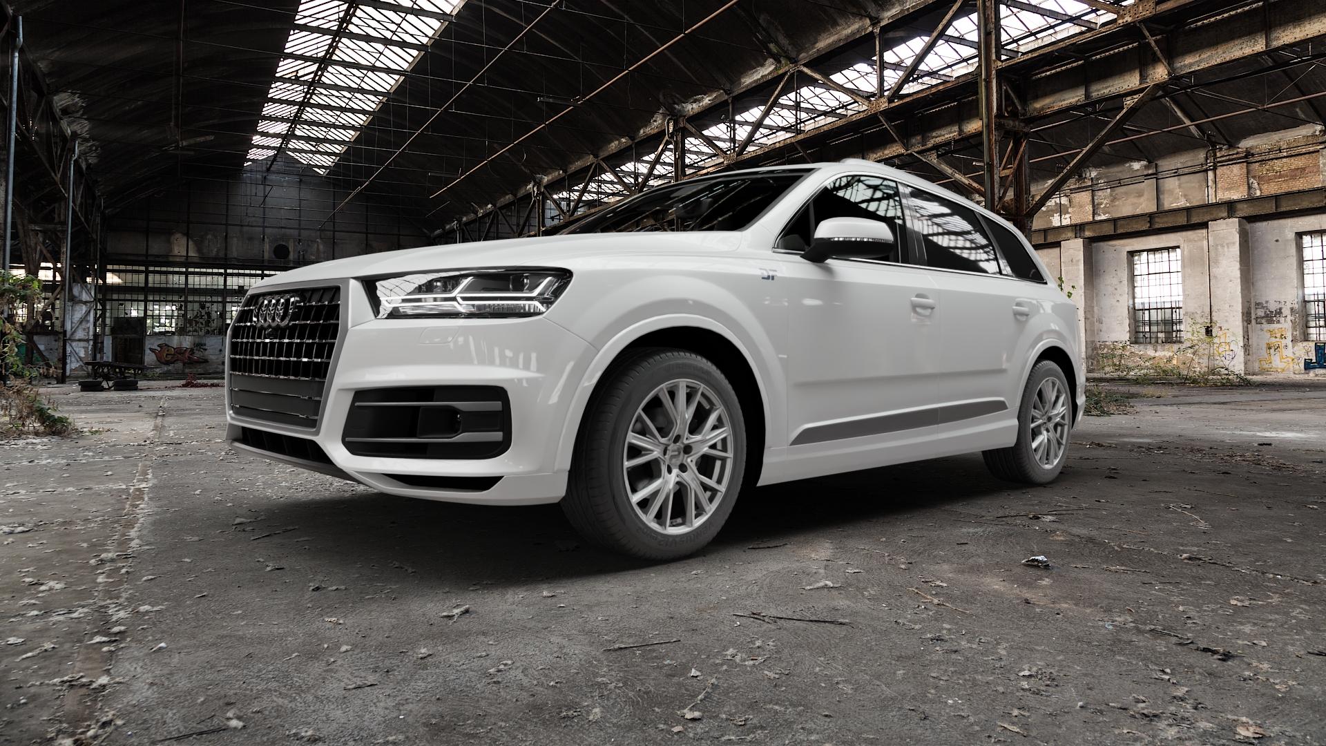 2DRV WH34 Daytona Grau Hochglanzpoliert Felge mit Reifen silber in 19Zoll Winterfelge Alufelge auf weissem Audi Q7 II Typ 4M (4L) ⬇️ mit 15mm Tieferlegung ⬇️ Old Industrial Hall_max5000mm_2022 Frontansicht_1