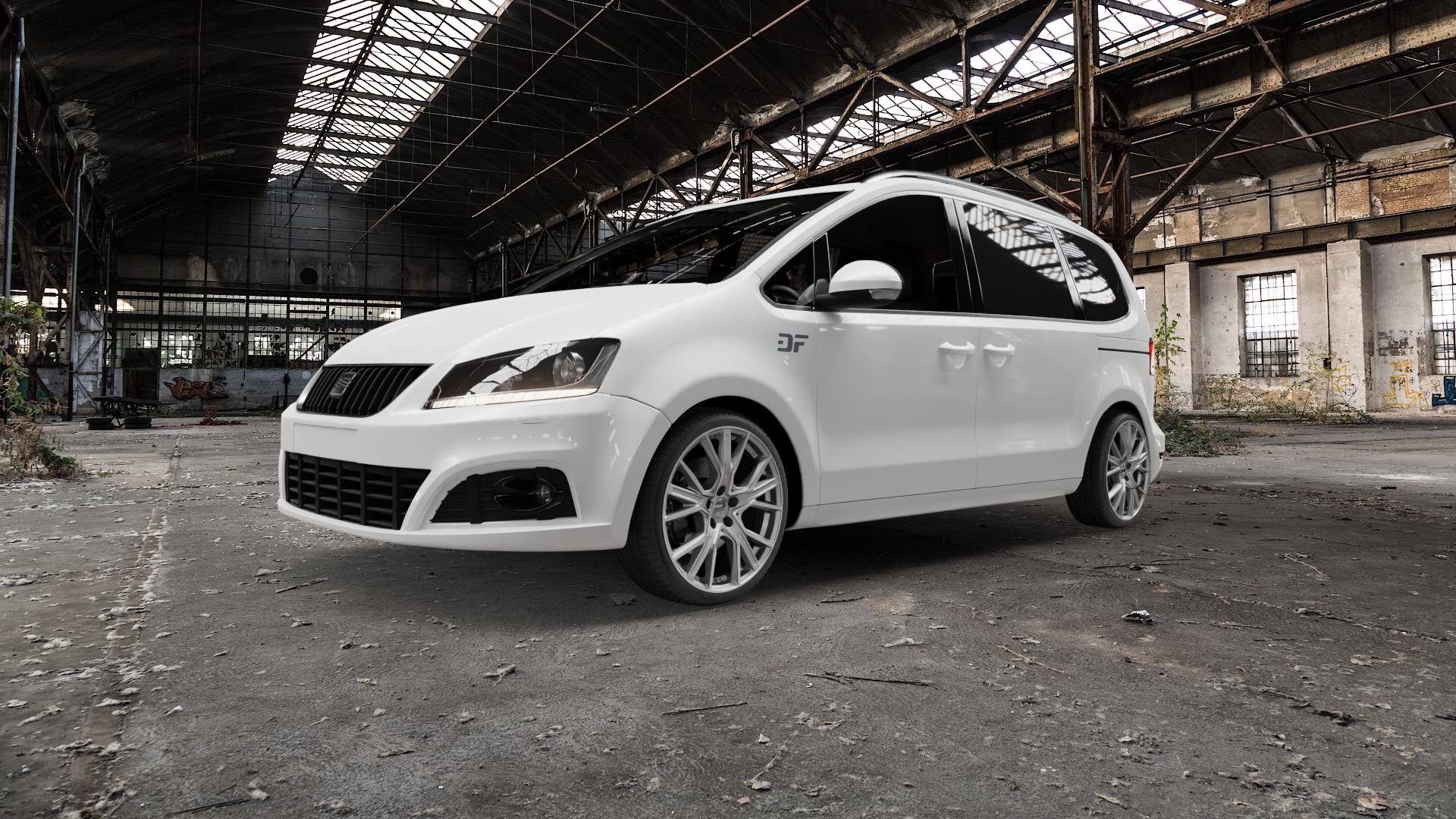 2DRV WH34 Daytona Grau Hochglanzpoliert Felge mit Reifen silber in 19Zoll Winterfelge Alufelge auf weissem Seat Alhambra II Typ 7N ⬇️ mit 15mm Tieferlegung ⬇️ Old Industrial Hall_max5000mm_2022 Frontansicht_1