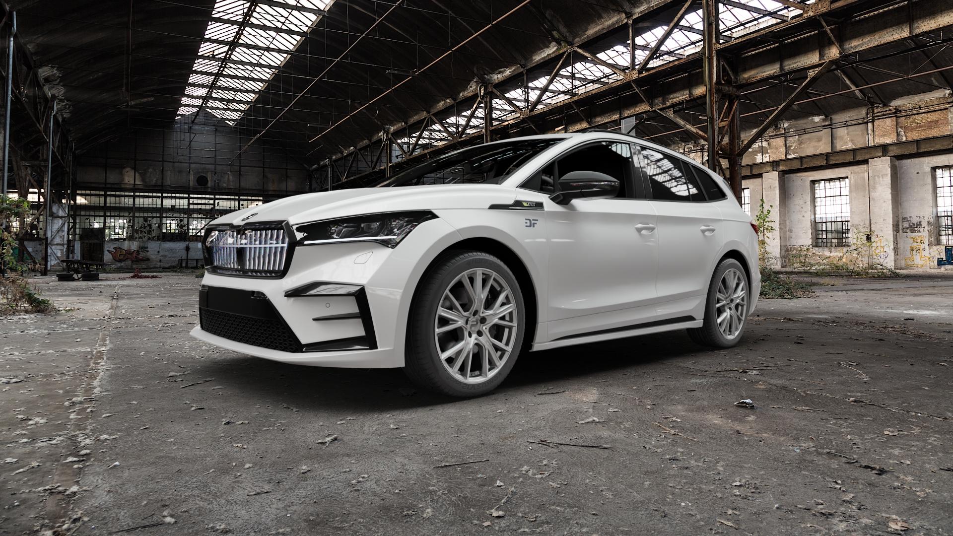 2DRV WH34 Daytona Grau Hochglanzpoliert Felge mit Reifen silber in 20Zoll Winterfelge Alufelge auf weissem Skoda Enyaq iV Typ NY 0,0l 77kW RS (105 PS) 89kW 85 (121 85X ⬇️ mit 15mm Tieferlegung ⬇️ Old Industrial Hall_max5000mm_2022 Frontansicht_1