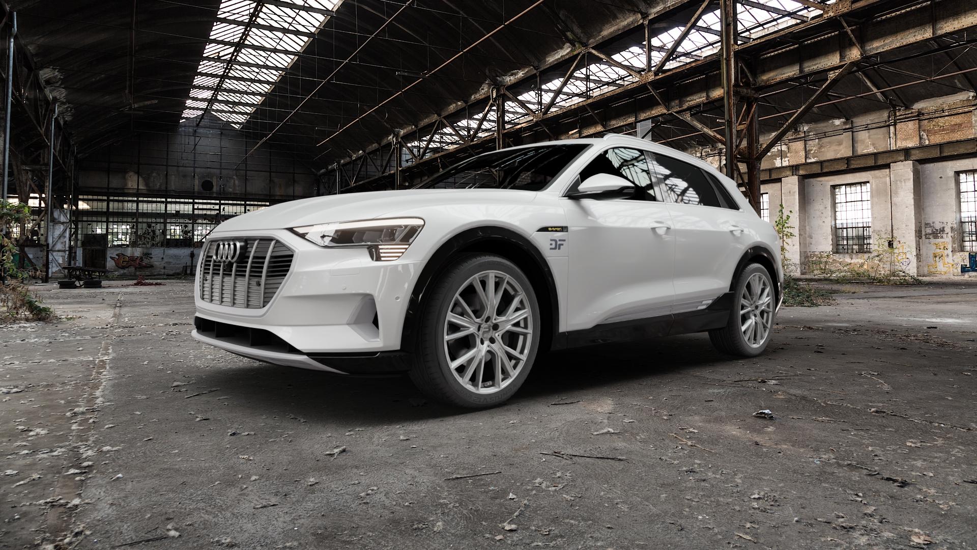 2DRV WH34 Daytona Grau Hochglanzpoliert Felge mit Reifen silber in 21Zoll Winterfelge Alufelge auf weissem Audi E-Tron Typ GE S ⬇️ mit 15mm Tieferlegung ⬇️ Old Industrial Hall_max5000mm_2022 Frontansicht_1