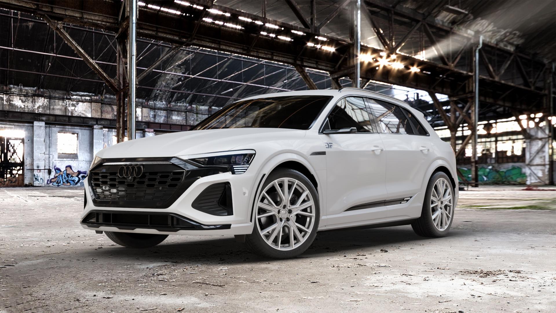 2DRV WH34 Daytona Grau Hochglanzpoliert Felge mit Reifen silber in 21Zoll Winterfelge Alufelge auf weissem Audi Q8 Typ GE ⬇️ mit 15mm Tieferlegung ⬇️ Old Industrial Hall_max_5300mm_2024 Frontansicht_1