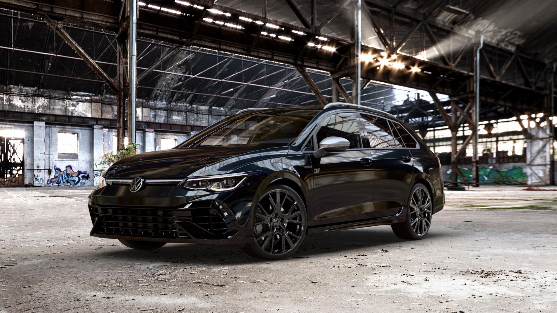 2DRV WH34 Schwarz glänzend lackiert Felge mit Reifen in 19Zoll Winterfelge Alufelge auf metallic schwarzem Volkswagen (VW) Golf 8 Variant 2,0l R 4Motion 235kW (320 PS) ⬇️ mit 15mm Tieferlegung ⬇️ Old Industrial Hall_max_5300mm_2024 Frontansicht_1