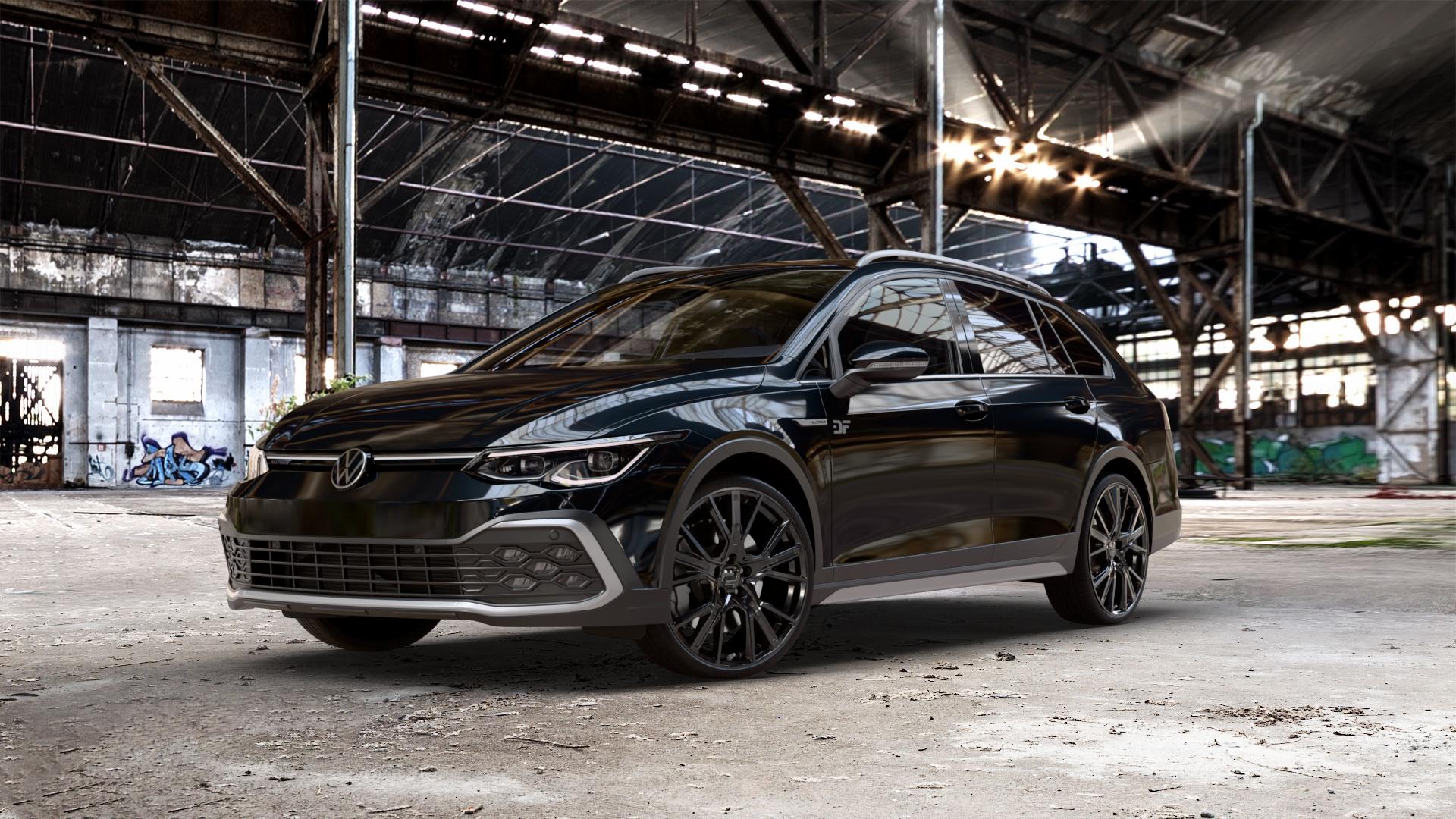 2DRV WH34 Schwarz glänzend lackiert Felge mit Reifen in 20Zoll Winterfelge Alufelge auf metallic schwarzem Volkswagen (VW) Golf 8 Variant Alltrack 2,0l TDI 4Motion 147kW (200 PS) ⬇️ mit 15mm Tieferlegung ⬇️ Old Industrial Hall_max_5300mm_2024 Frontansicht_1