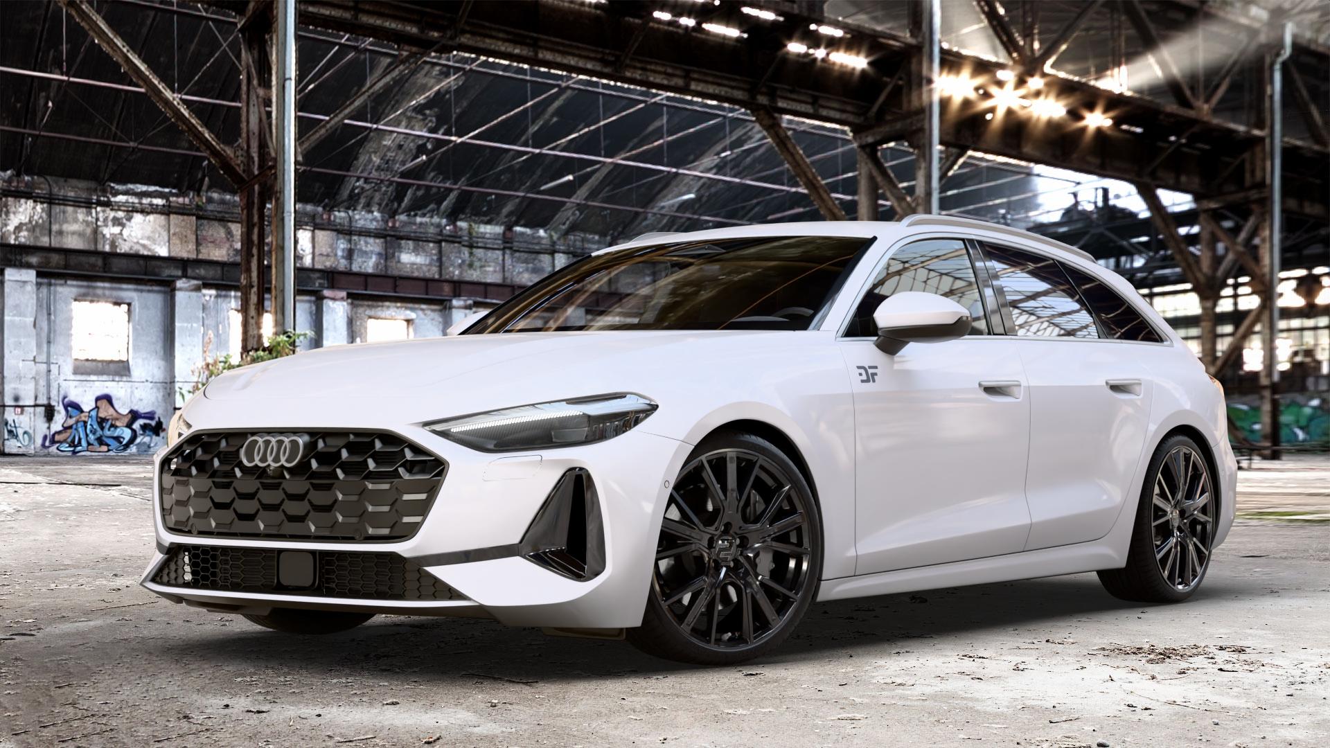 2DRV WH34 Schwarz glänzend lackiert Felge mit Reifen in 20Zoll Winterfelge Alufelge auf weissem Audi A5 Typ B10 (Avant) 2,0l TDI 150kW Mild-Hybrid (204 PS) quattro TSI 110kW (150 ⬇️ mit 15mm Tieferlegung ⬇️ Old Industrial Hall_max_4400mm_2024 Frontansicht_1
