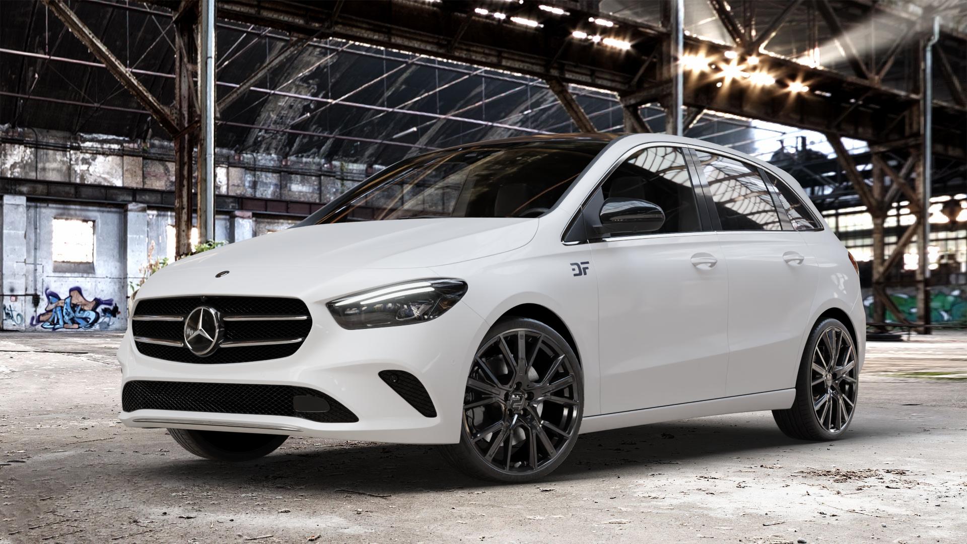 2DRV WH34 Schwarz glänzend lackiert Felge mit Reifen in 20Zoll Winterfelge Alufelge auf weissem Mercedes B-Klasse Typ W247 ⬇️ mit 15mm Tieferlegung ⬇️ Old Industrial Hall_max_4400mm_2024 Frontansicht_1