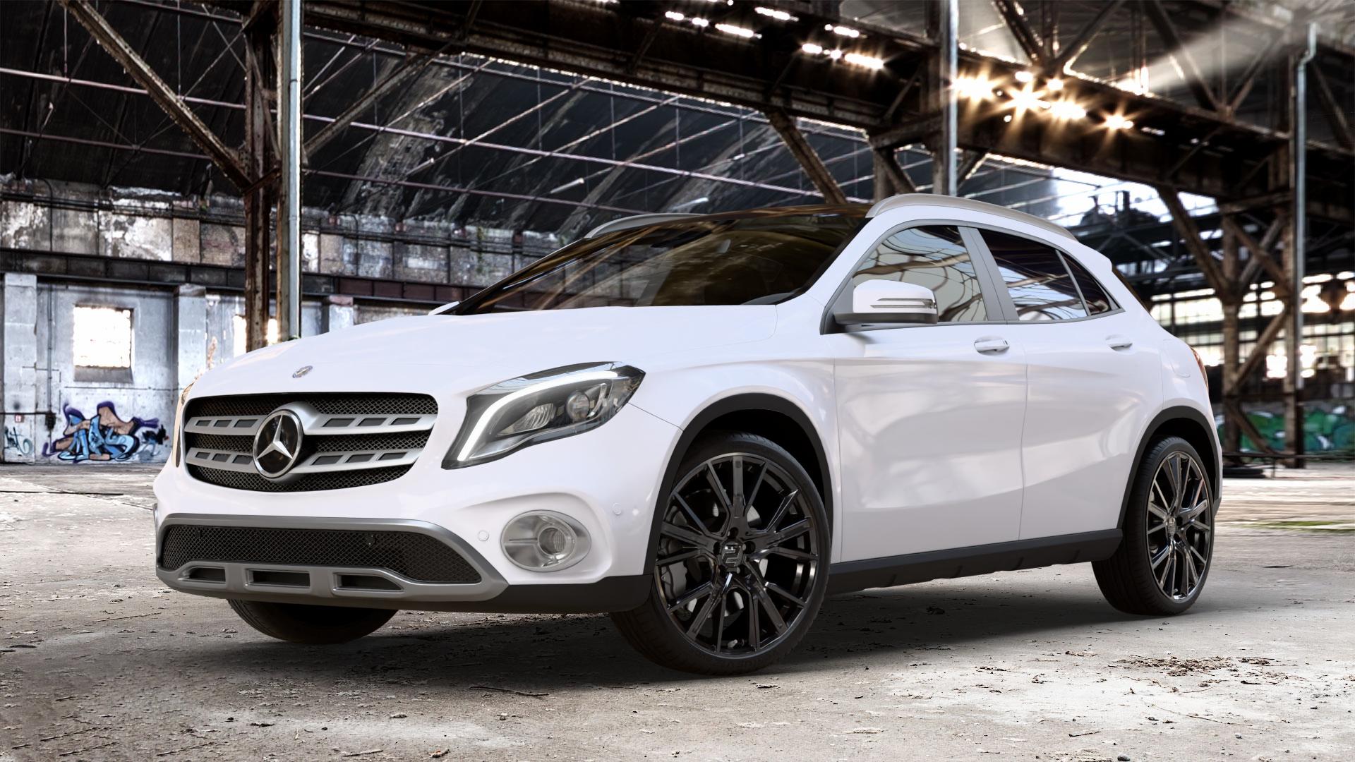 2DRV WH34 Schwarz glänzend lackiert Felge mit Reifen in 20Zoll Winterfelge Alufelge auf weissem Mercedes GLA-Klasse Typ X156 Facelift ⬇️ mit 15mm Tieferlegung ⬇️ Old Industrial Hall_max_4400mm_2024 Frontansicht_1