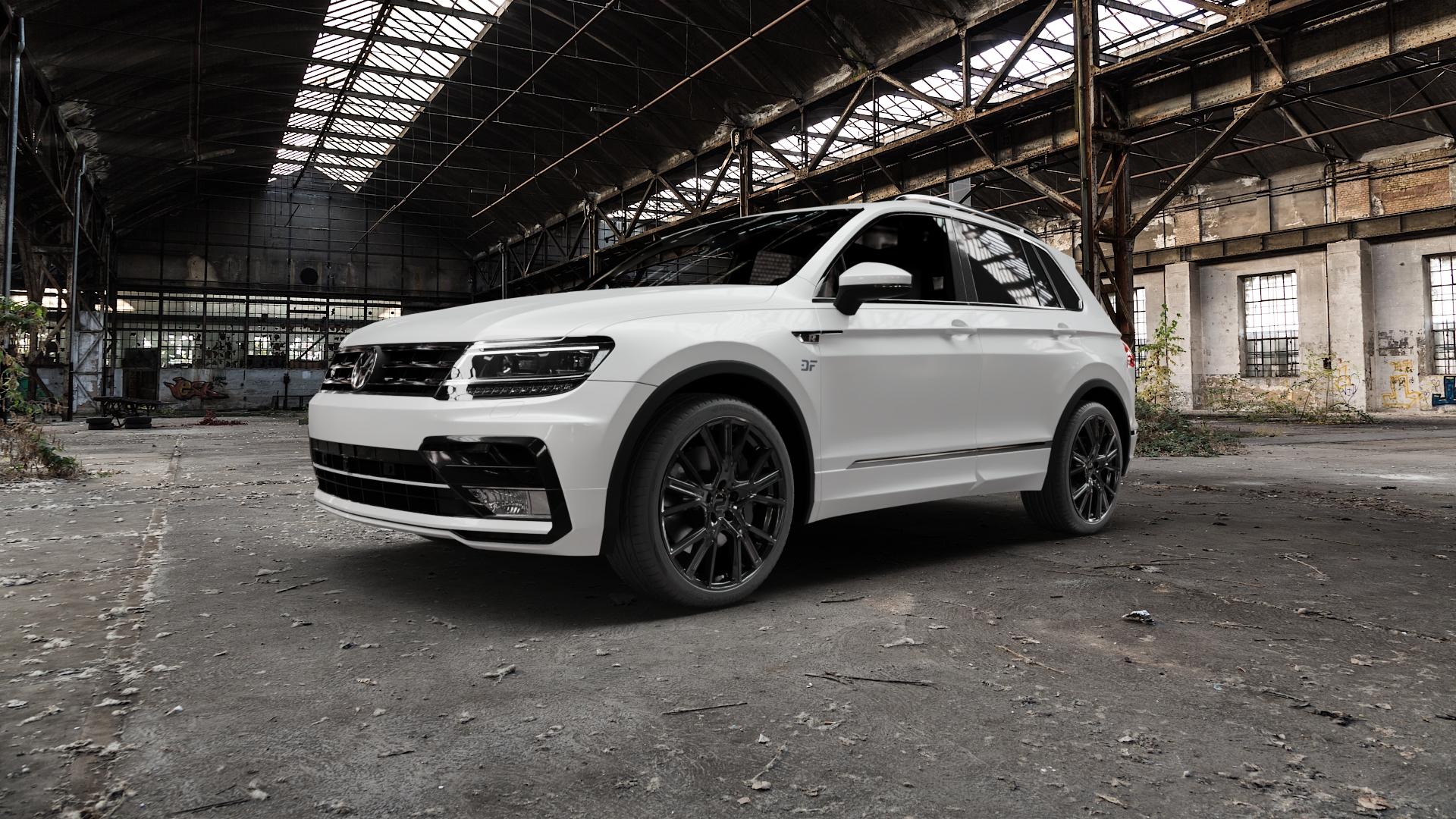 2DRV WH34 Schwarz glänzend lackiert Felge mit Reifen in 20Zoll Winterfelge Alufelge auf weissem Volkswagen (VW) Tiguan II Typ 5N 2,0l TDI 4Motion 140kW (190 PS) TSI 162kW (220 176kW (239 169kW (230 ⬇️ mit 15mm Tieferlegung ⬇️ Old Industrial Hall_max5000mm_2022 Frontansicht_1
