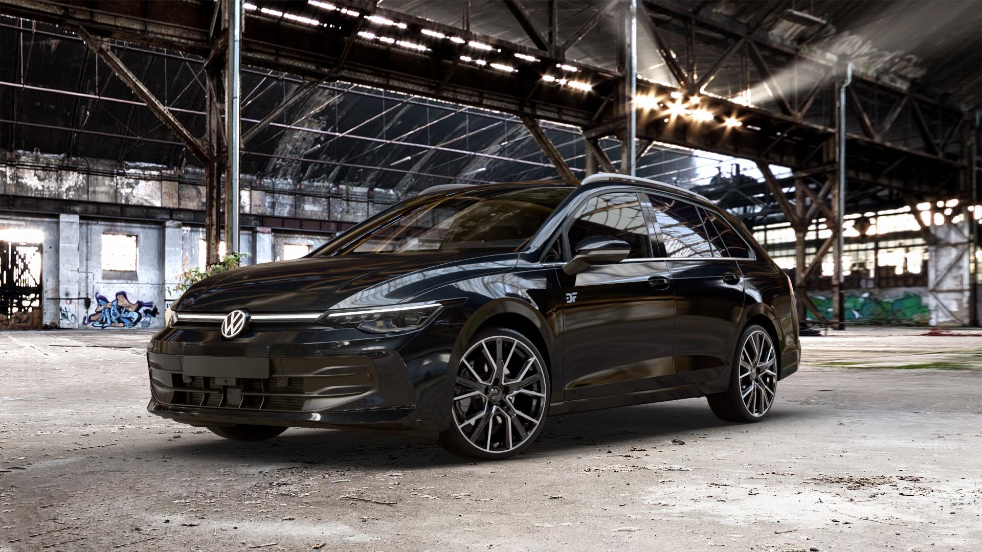 2DRV WH34 Schwarz Hochglanzpoliert Felge mit Reifen in 19Zoll Winterfelge Alufelge auf schwarzem Volkswagen (VW) Golf 8 Variant Facelift ⬇️ mit 15mm Tieferlegung ⬇️ Old Industrial Hall_max_5300mm_2024 Frontansicht_1