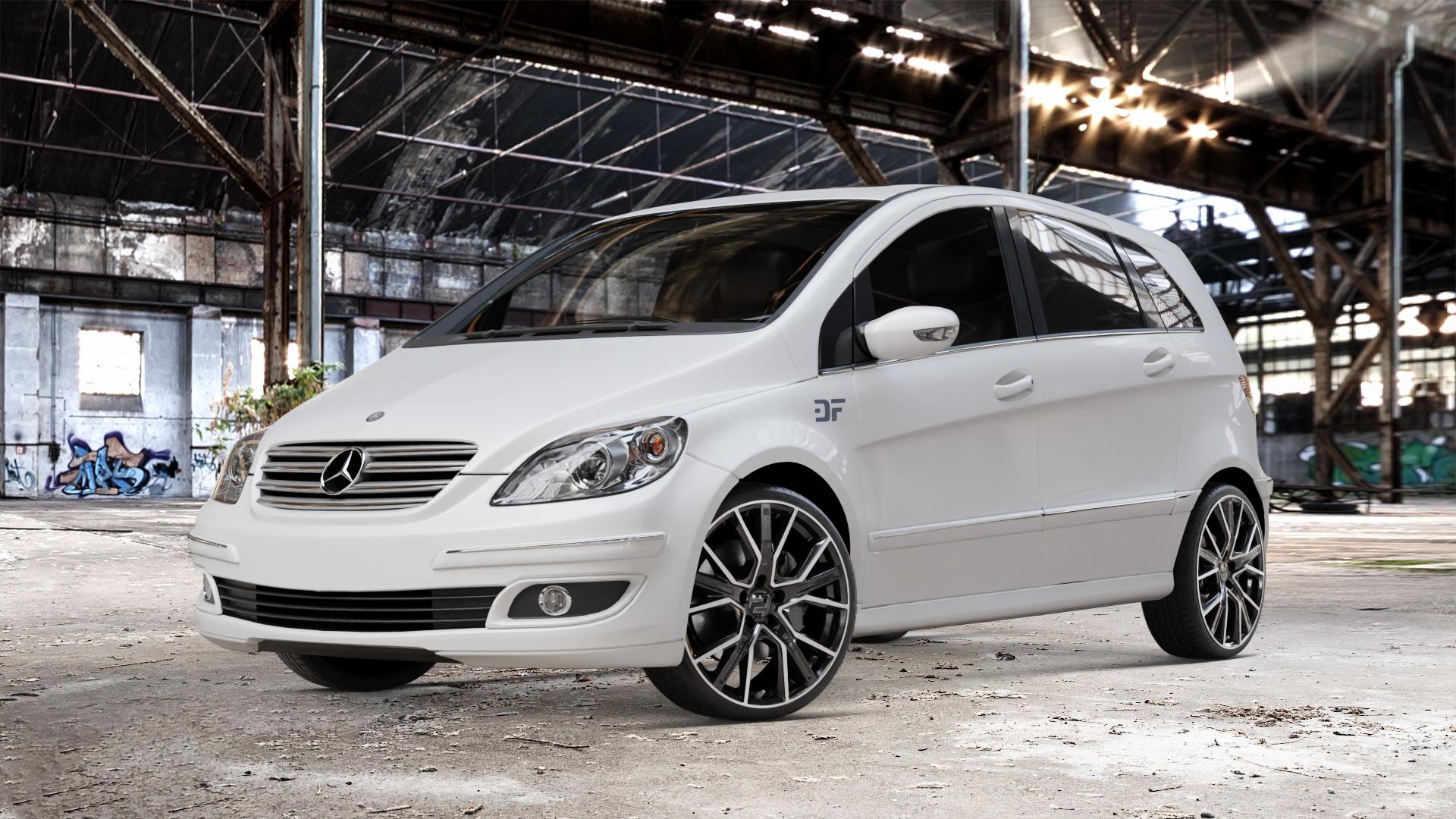 2DRV WH34 Schwarz Hochglanzpoliert Felge mit Reifen in 19Zoll Winterfelge Alufelge auf weissem Mercedes B-Klasse Typ T245 ⬇️ mit 15mm Tieferlegung ⬇️ Old Industrial Hall_max_4400mm_2024 Frontansicht_1