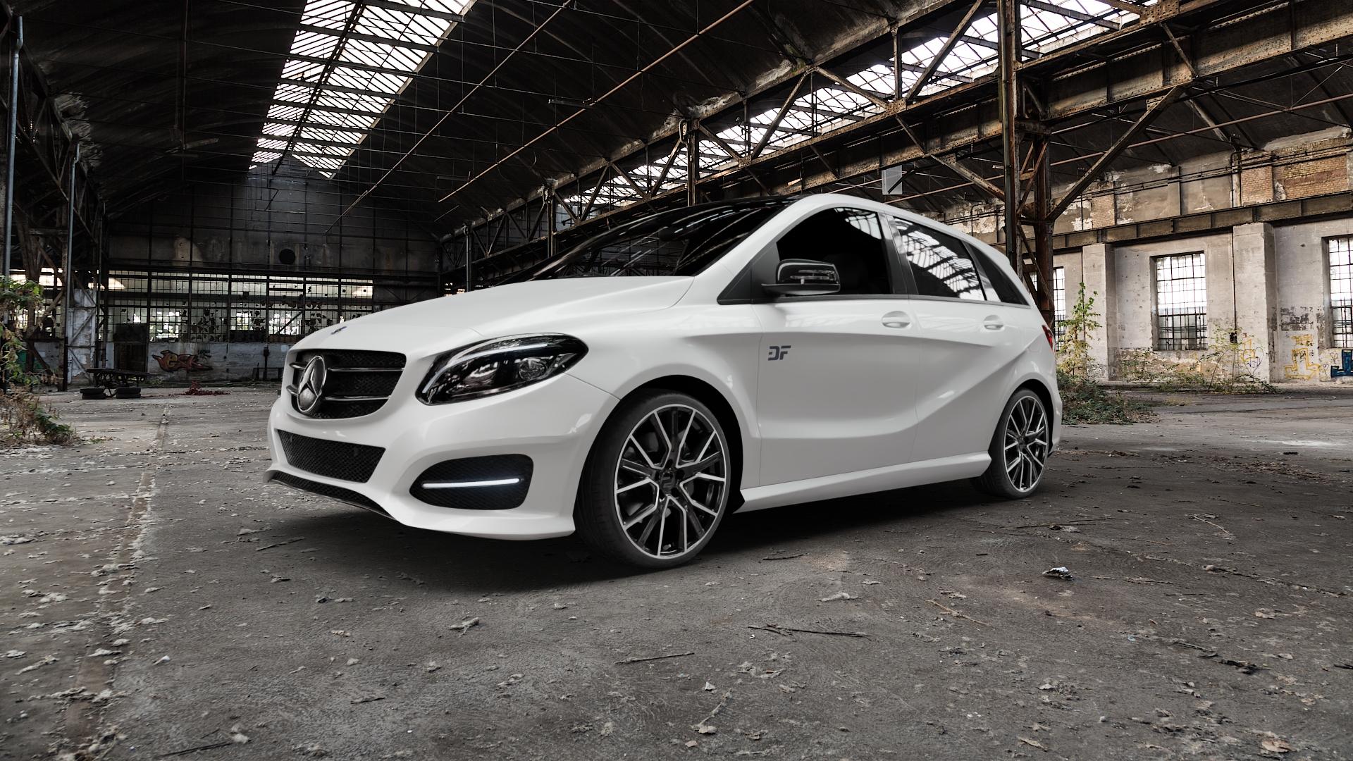 2DRV WH34 Schwarz Hochglanzpoliert Felge mit Reifen in 19Zoll Winterfelge Alufelge auf weissem Mercedes B-Klasse Typ W246 Facelift ⬇️ mit 15mm Tieferlegung ⬇️ Old Industrial Hall_max5000mm_2022 Frontansicht_1