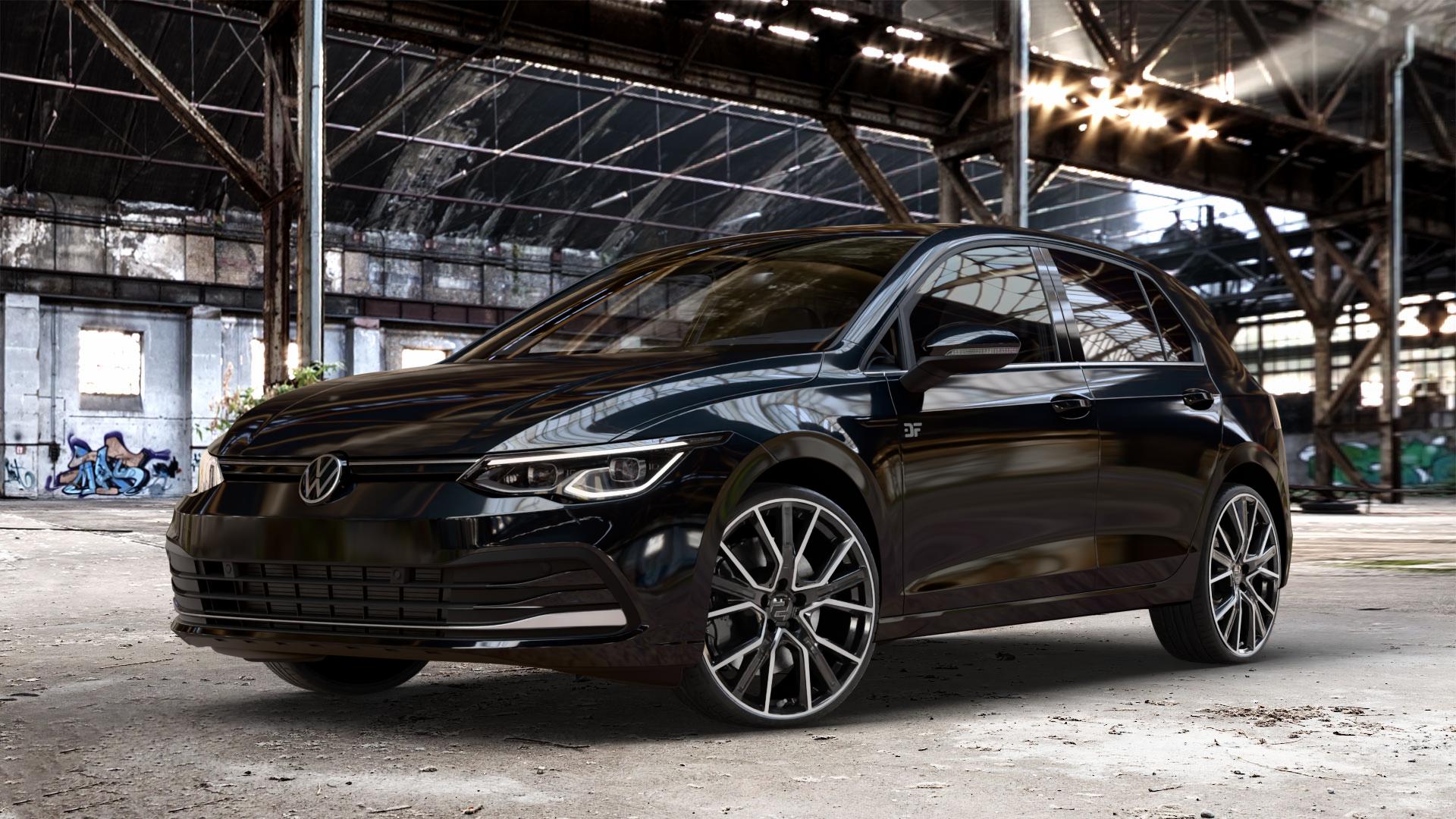 2DRV WH34 Schwarz Hochglanzpoliert Felge mit Reifen in 20Zoll Winterfelge Alufelge auf metallic schwarzem Volkswagen (VW) Golf 8 1,5l TSI 96kW (131 PS) 110kW (150 2,0l TDI 85kW (116 Mild-Hybrid 1,0l 81kW (110 66kW (90 1,4l Hybrid TGI 4Motion 140kW (190 ⬇️ mit 15mm Tieferlegung ⬇️ Old Industrial Hall_max_4400mm_2024 Frontansicht_1