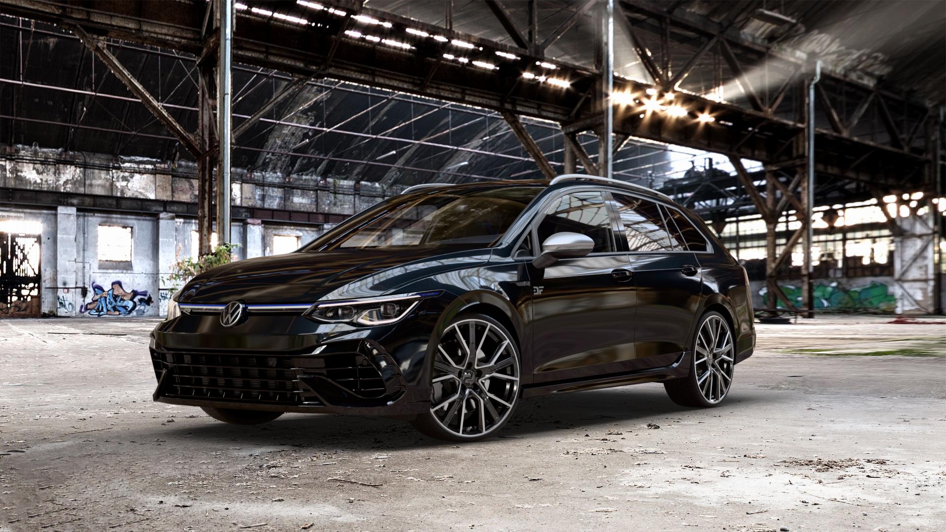2DRV WH34 Schwarz Hochglanzpoliert Felge mit Reifen in 20Zoll Winterfelge Alufelge auf metallic schwarzem Volkswagen (VW) Golf 8 Variant 2,0l R 4Motion 235kW (320 PS) ⬇️ mit 15mm Tieferlegung ⬇️ Old Industrial Hall_max_5300mm_2024 Frontansicht_1
