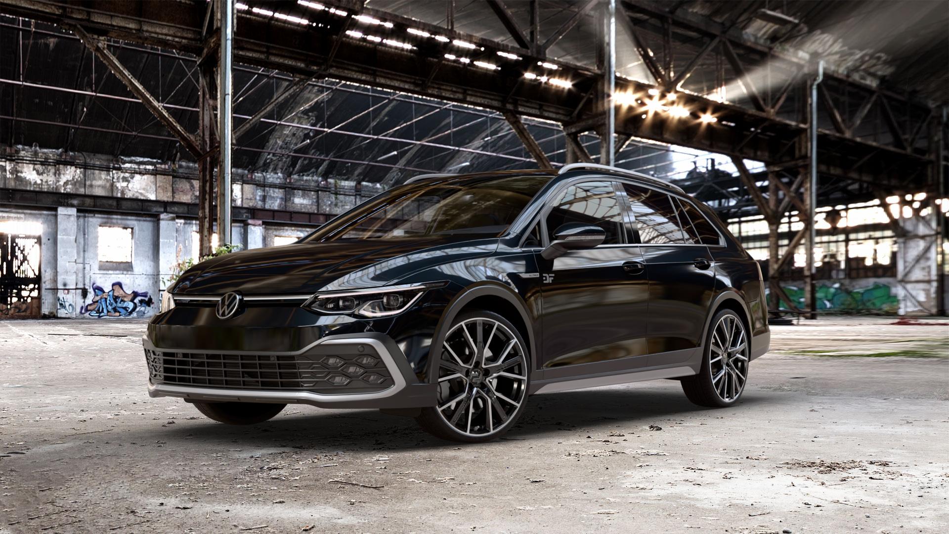 2DRV WH34 Schwarz Hochglanzpoliert Felge mit Reifen in 20Zoll Winterfelge Alufelge auf metallic schwarzem Volkswagen (VW) Golf 8 Variant Alltrack 2,0l TDI 4Motion 147kW (200 PS) ⬇️ mit 15mm Tieferlegung ⬇️ Old Industrial Hall_max_5300mm_2024 Frontansicht_1