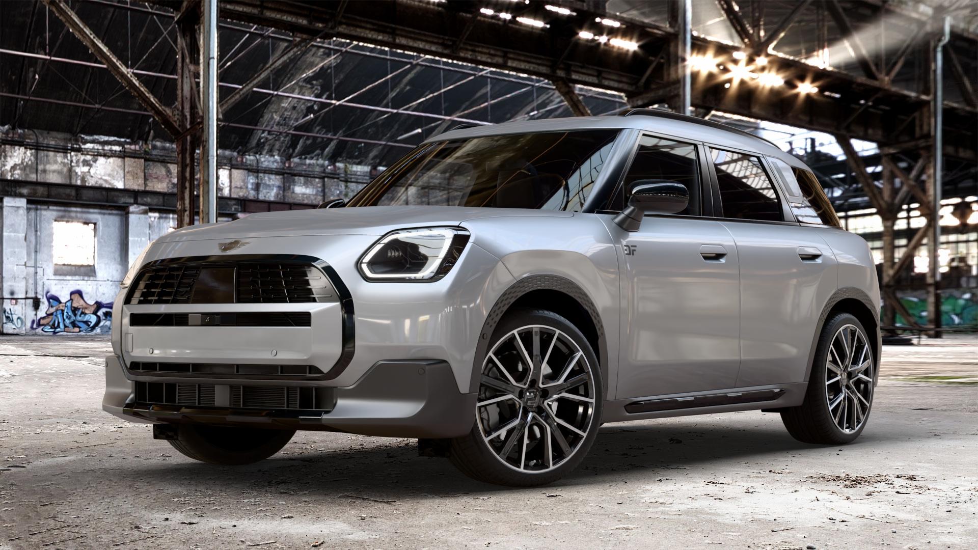 2DRV WH34 Schwarz Hochglanzpoliert Felge mit Reifen in 20Zoll Winterfelge Alufelge auf metallic silbernem Mini U25 Typ UMX (Countryman) 1,5l C 100kW Mild-Hybrid (136 PS) 115kW (156 2,0l JCW ALL4 221kW (300 D 110kW (150 0,0l E 68kW (92 S 150kW (204 SE 104kW ⬇️ mit 15mm Tieferlegung ⬇️ Old Industrial Hall_max_4400mm_2024 Frontansicht_1