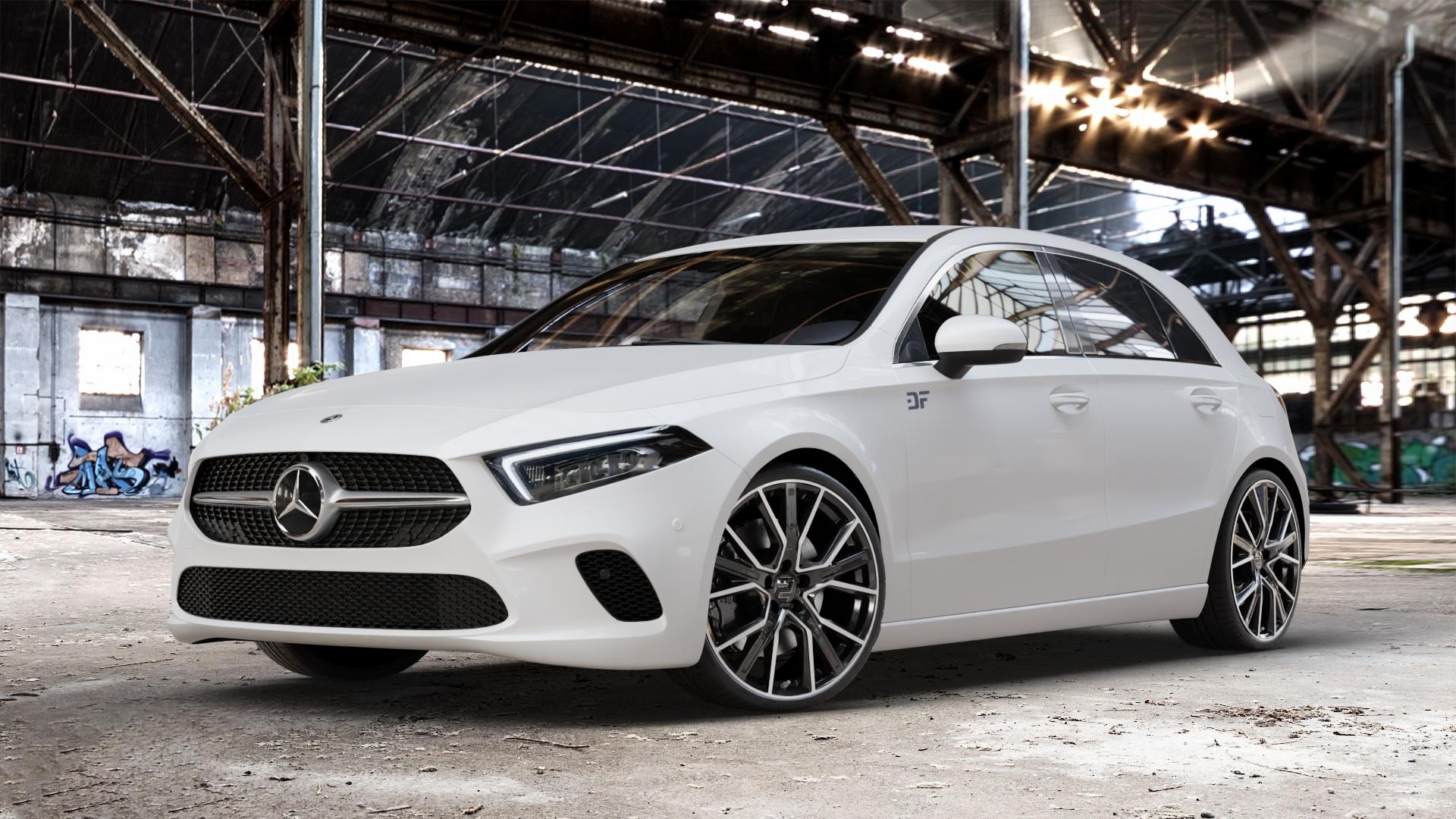 2DRV WH34 Schwarz Hochglanzpoliert Felge mit Reifen in 20Zoll Winterfelge Alufelge auf weissem Mercedes A-Klasse IV Typ 177 (F2A) Schrägheck 2,0l A 250 165kW (224 PS) 1,3l 200 120kW (163 1,5l 180d 85kW (116 160 80kW (109 180 100kW (136 220 140kW (190 4Mat ⬇️ mit 15mm Tieferlegung ⬇️ Old Industrial Hall_max_4400mm_2024 Frontansicht_1